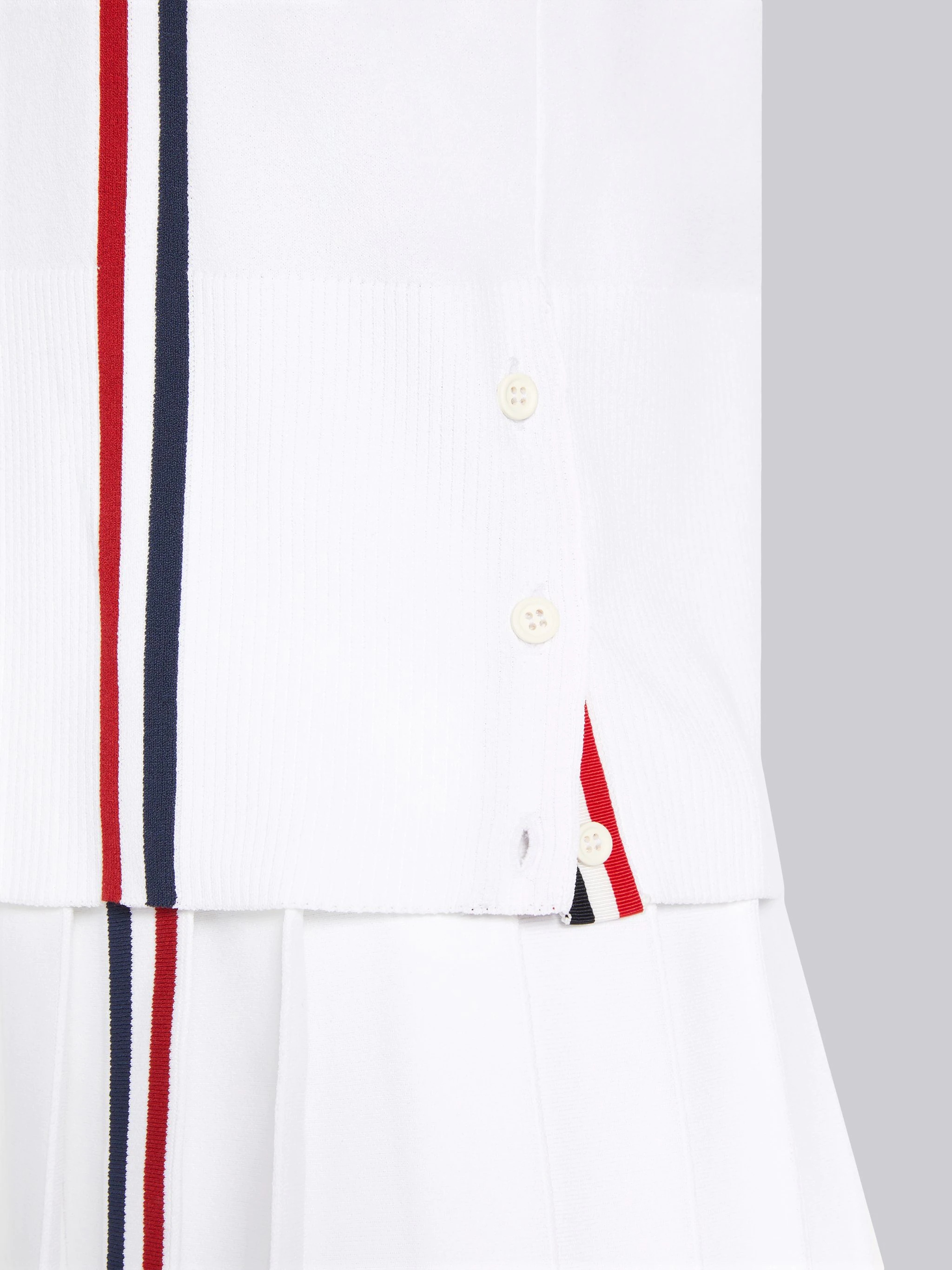 White Jersey Stitch Stretch Viscose Stripe Sleeveless Polo - 6
