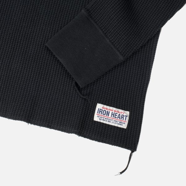 IHTL-1213-BLK Waffle Knit Long Sleeve Thermal Henley Black - 2