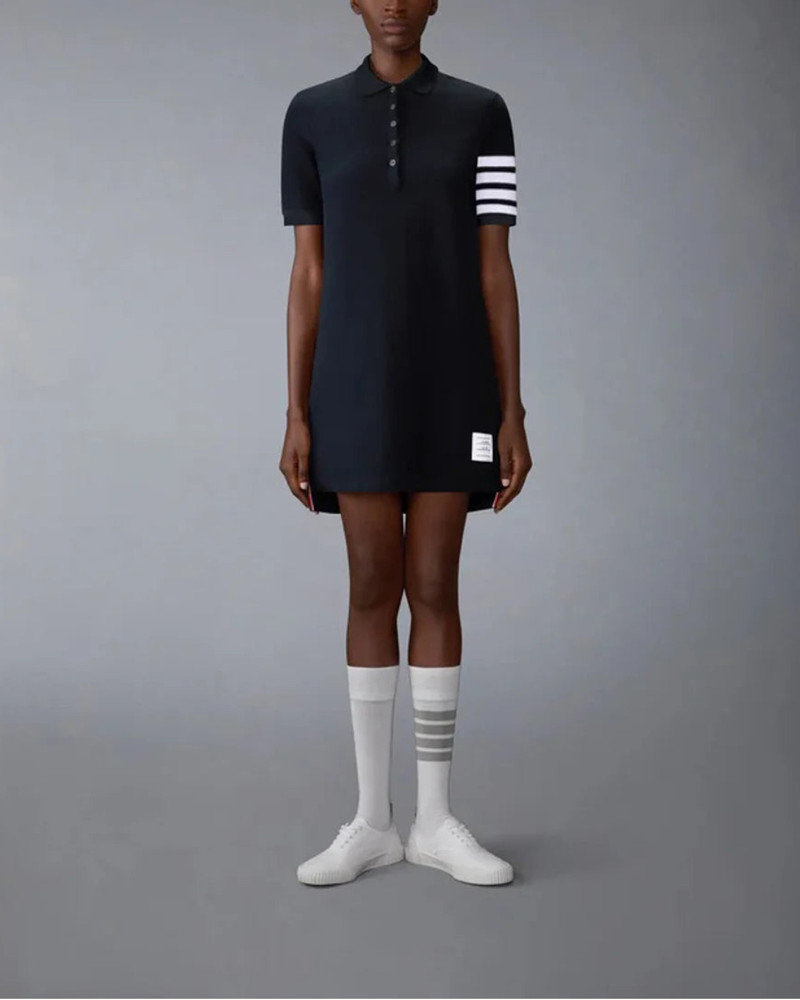 Thom Browne TEXTURED PIQUE 4-BAR POLO DRESS outlook