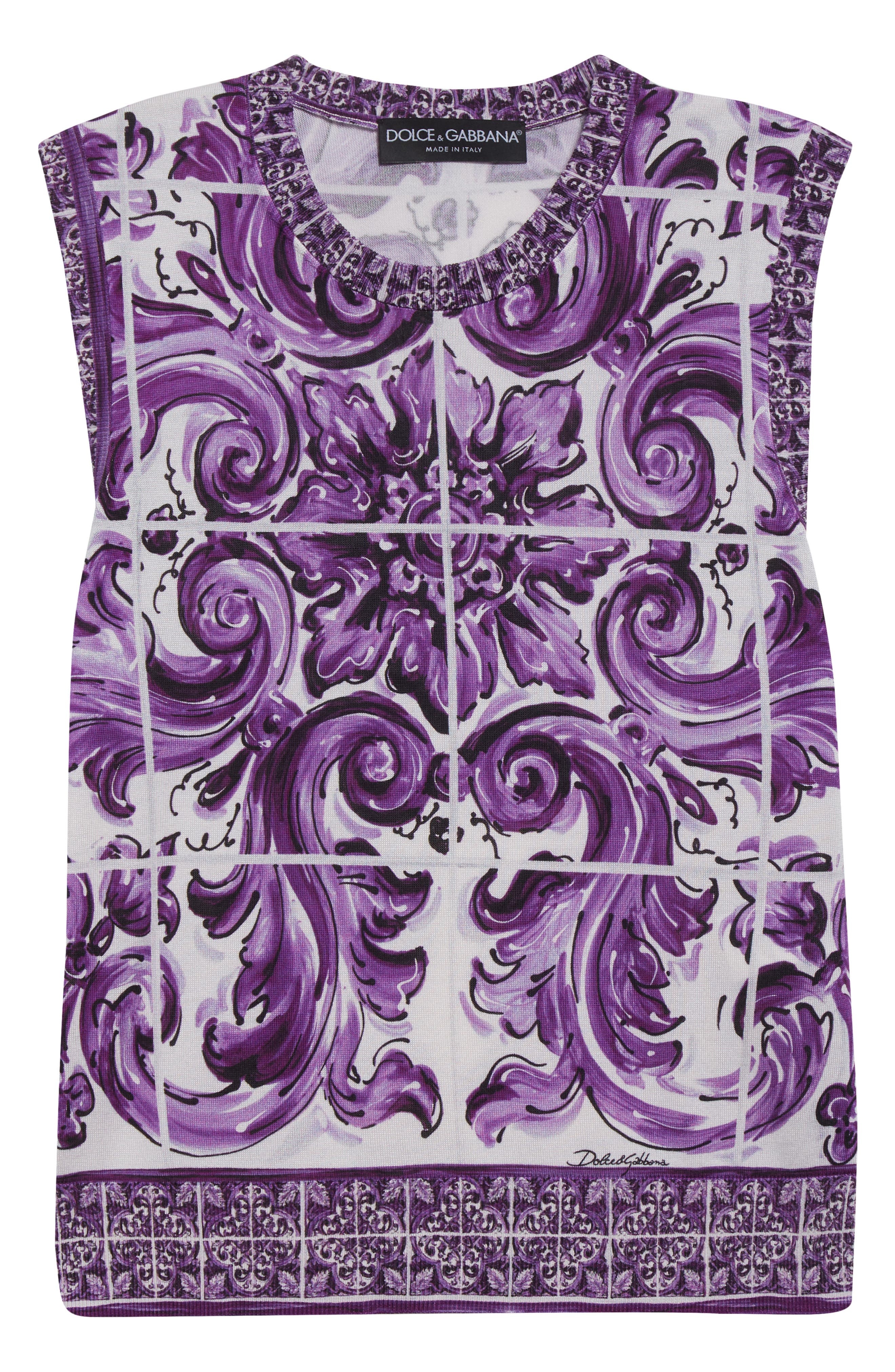 Dolce&Gabbana Majolica Print Silk Sweater in H25Dq Maiolica 1L Viola at Nordstrom - 5