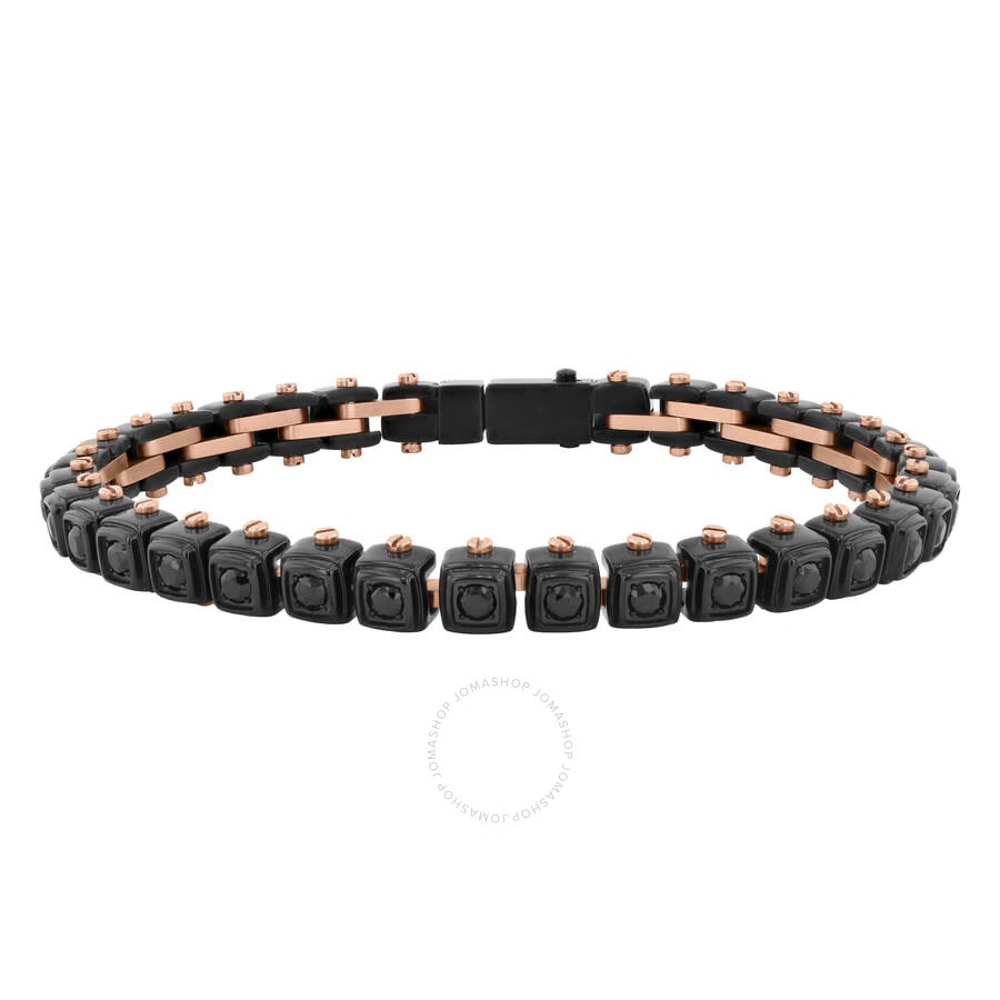 Robert Alton - Robert Alton Stainless Steel Black Spinel Black & Rose Finish Cube Design Bracelet - 1