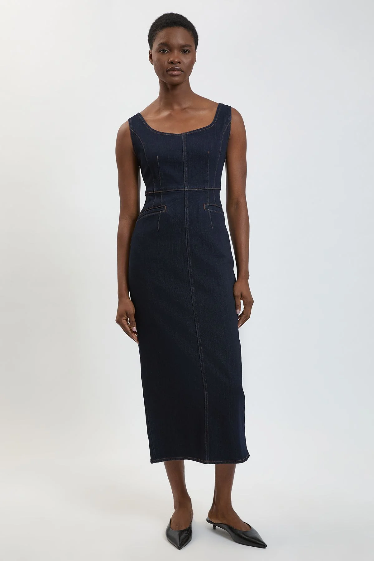 Denim Midi Pencil Dress - 1