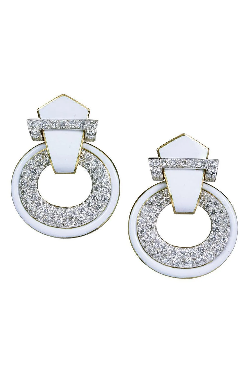 Diamond White Strap Doorknocker Earrings - 1