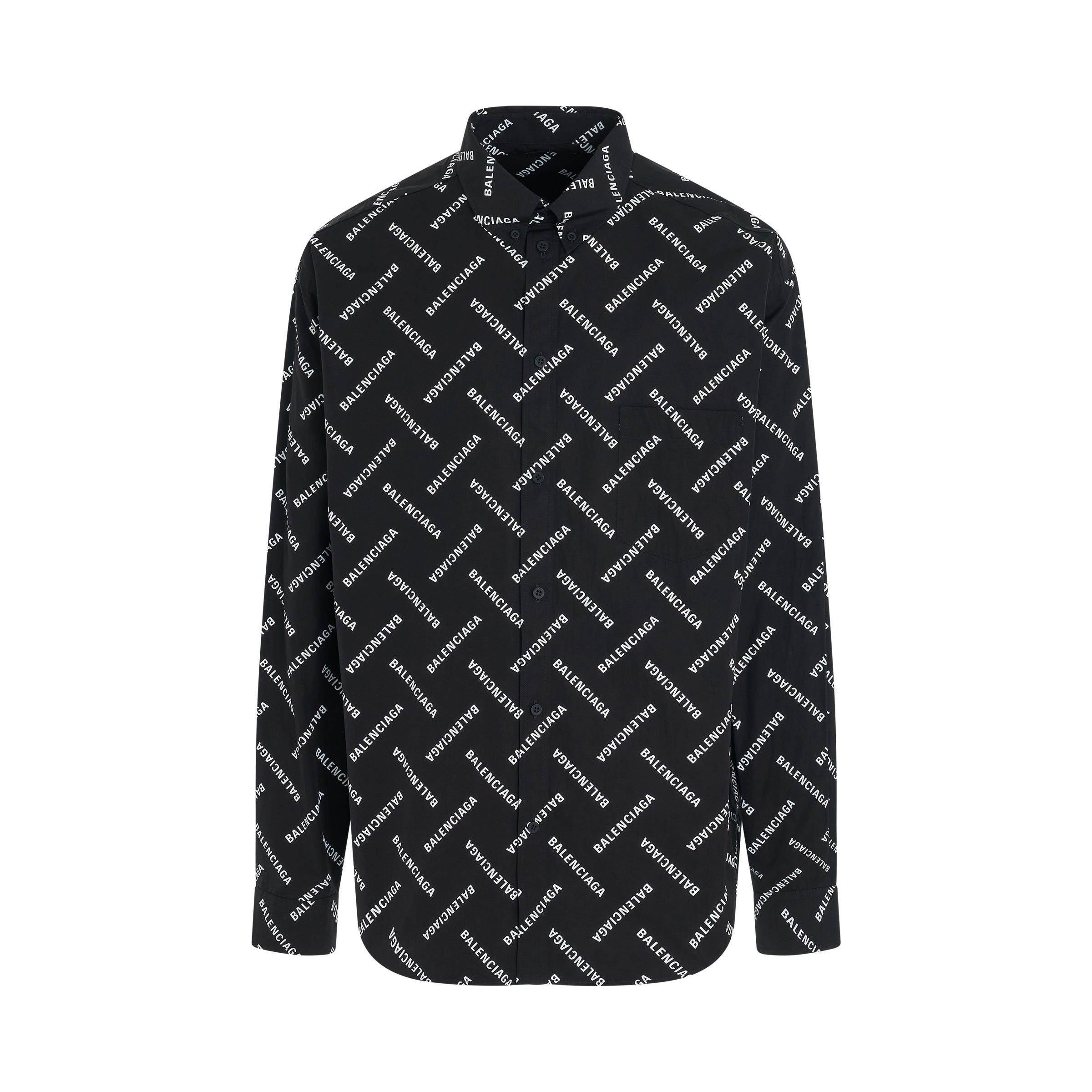 All-Over Logo Long-Sleeve Shirt in Black/White - 1