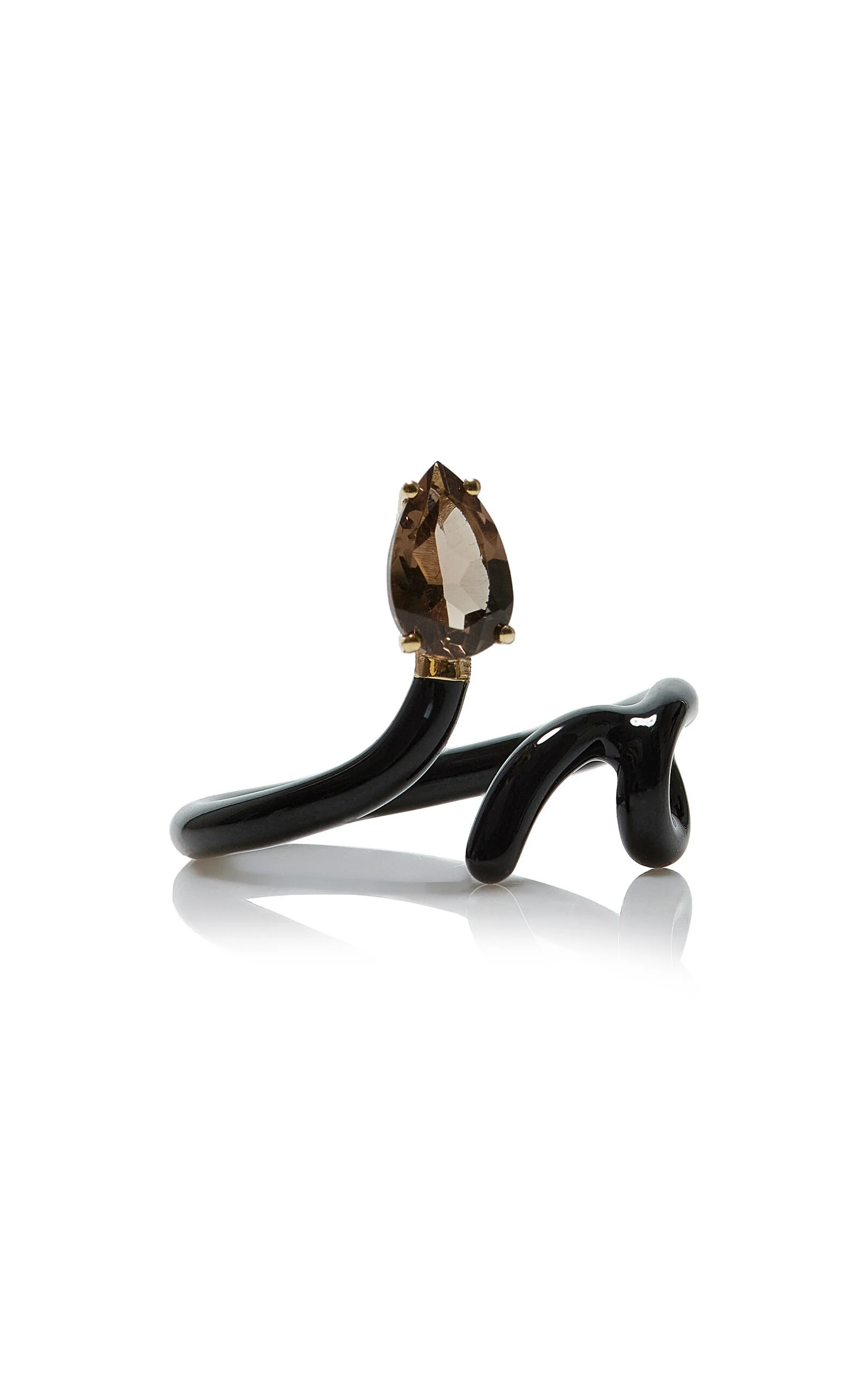 9K Yellow Gold and Silver Black Enamel Quartz Ring black - 1