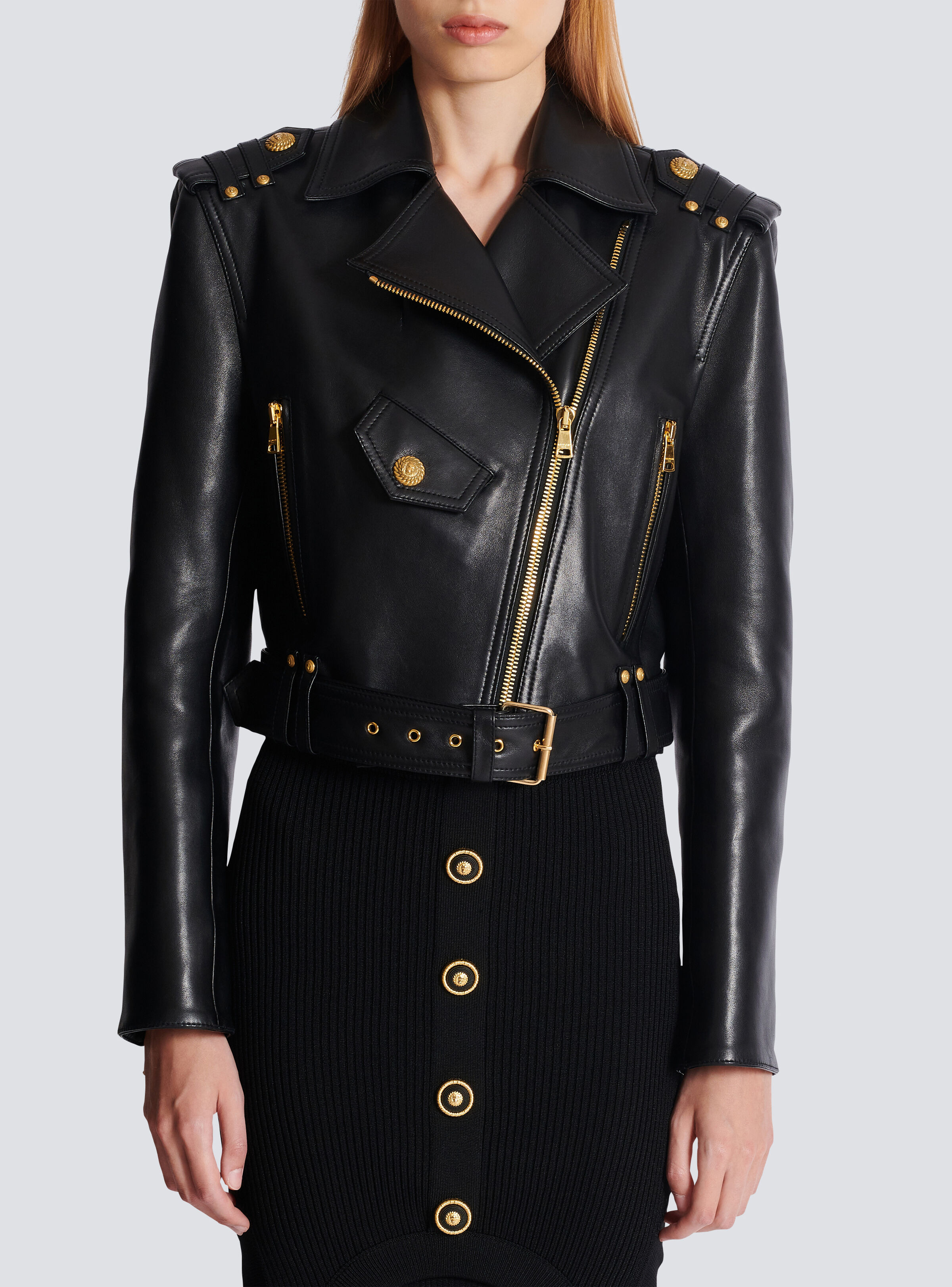 ざっきー　バルマン　美ジャケット　38 特価！　シルクラペル！ Balmain Zipped leather biker jacket | REVERSIBLE