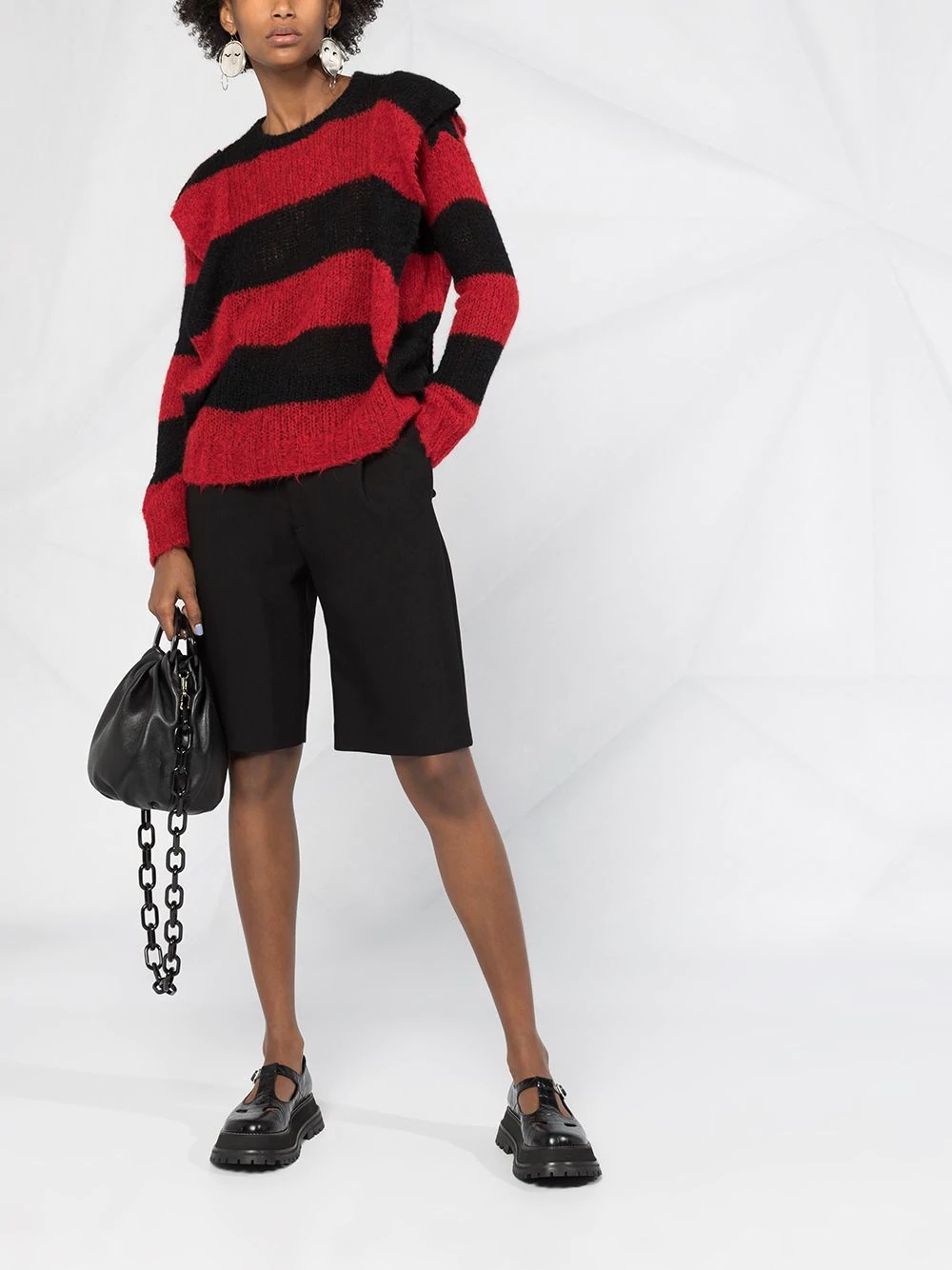 ruffled striped crew neck jumper - 2