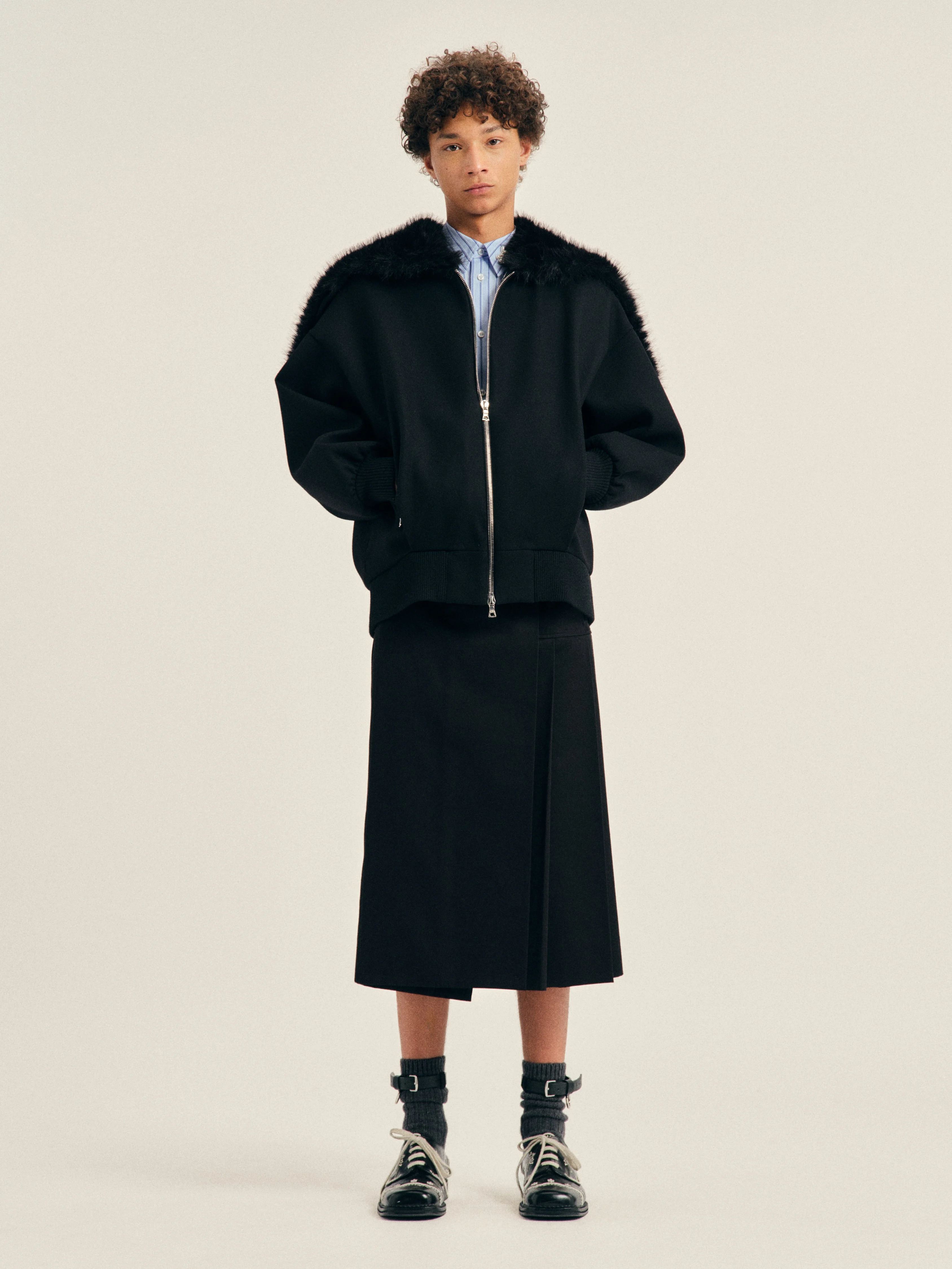Oversized Split Faux Fur Hood Jacket - 1