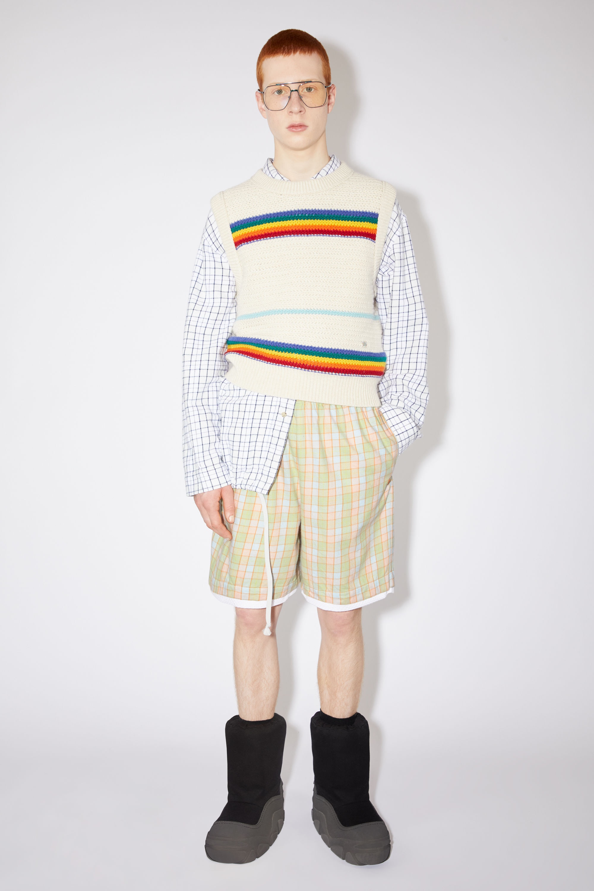 Flannel shorts - Orange/beige - 2