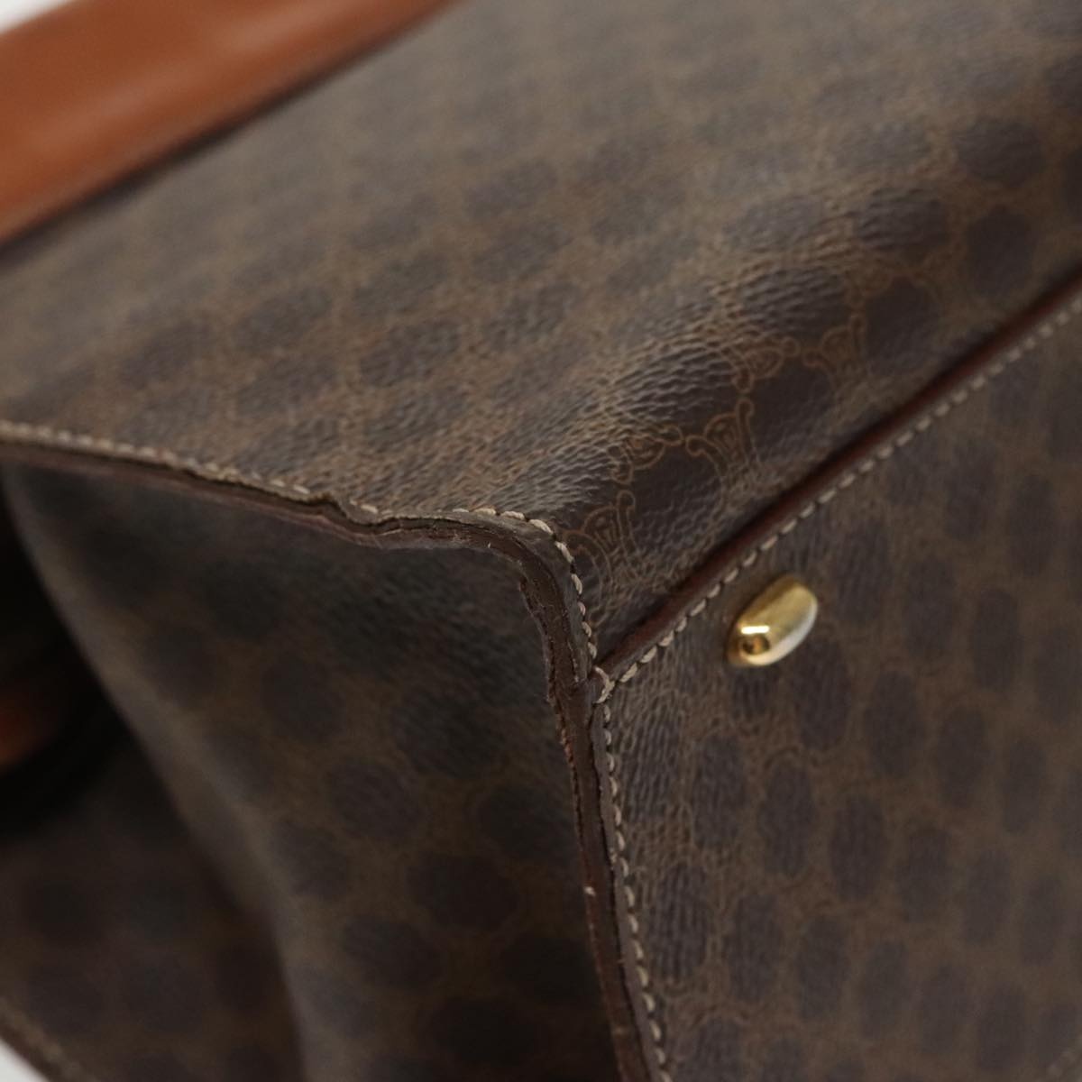 CELINE Macadam Canvas Hand Bag Pvc Leather Brown Gold - 13