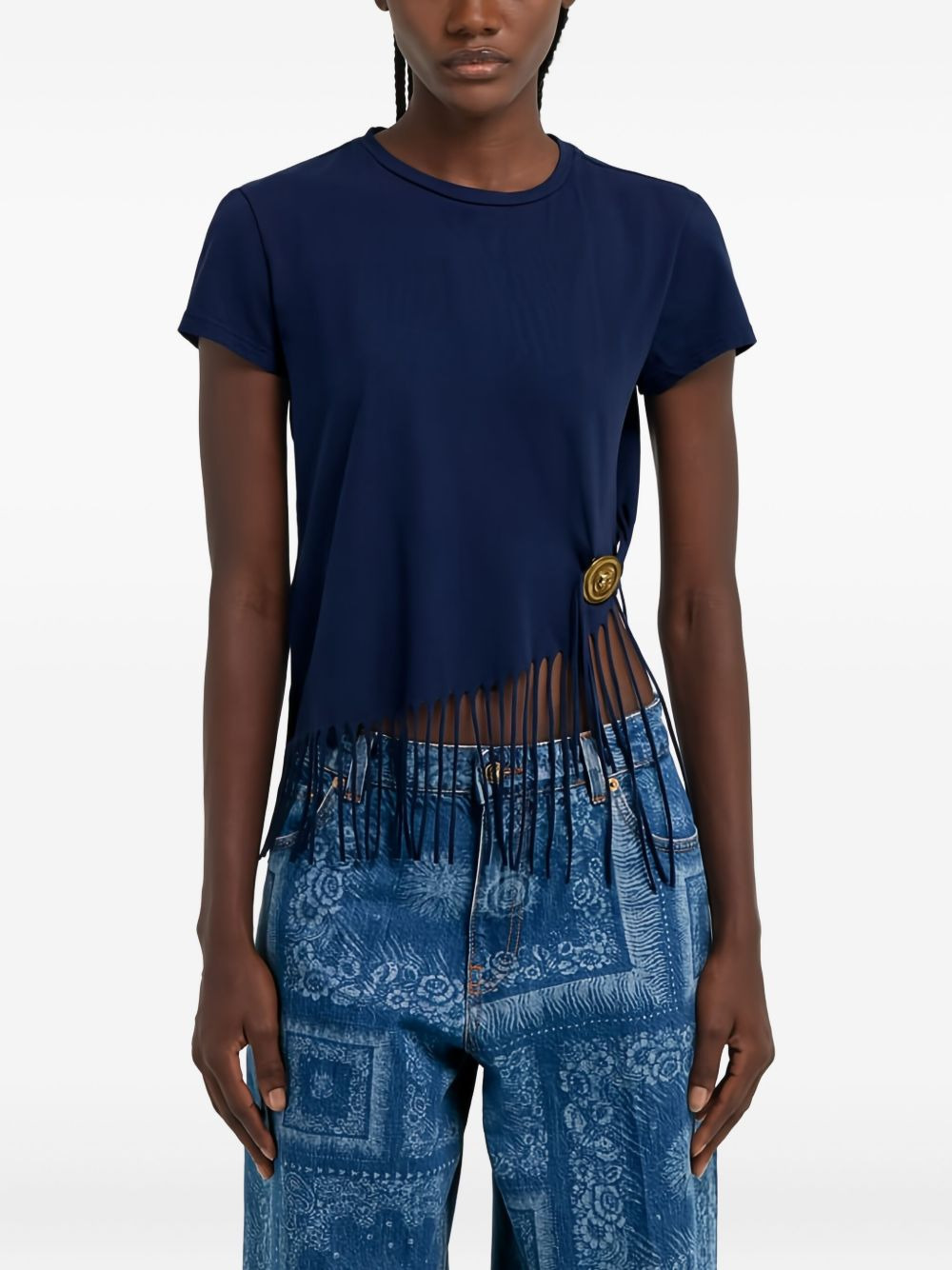 fringe-detail button T-shirt - 3