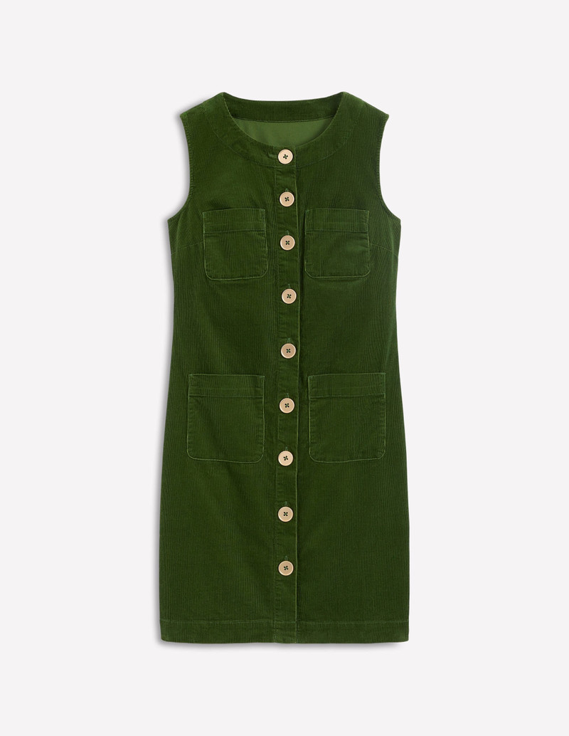 Evelyn Cord Shift Dress-Green Fir 1