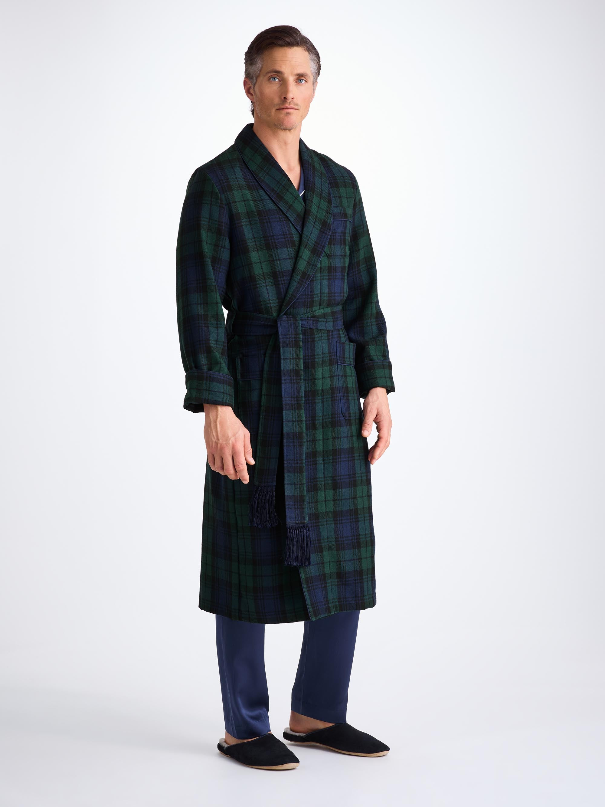 Men's Robe Tartan Black Watch Wool Navy - 3