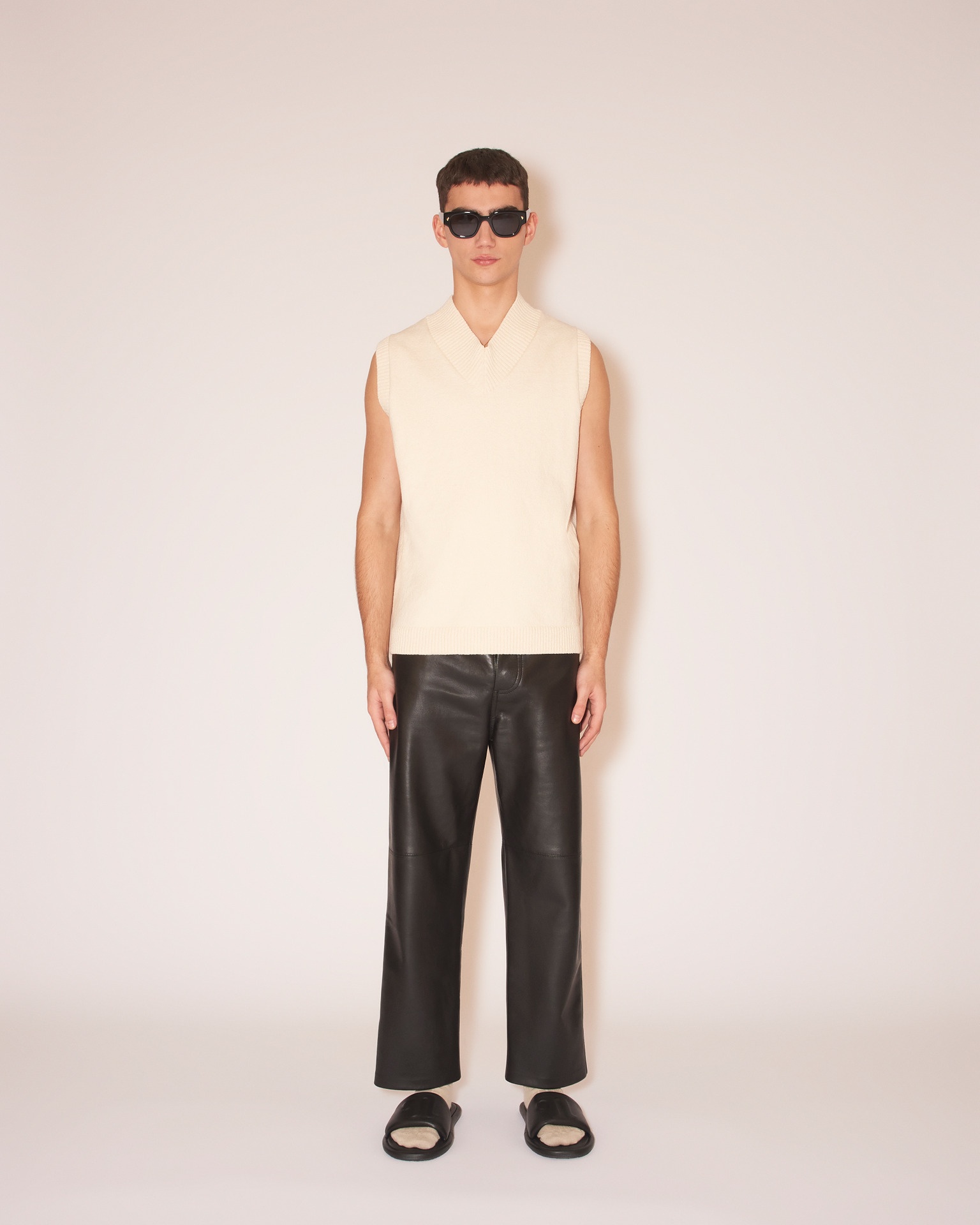 GILLAN - Textured cotton sleeveless knit - Creme - 1