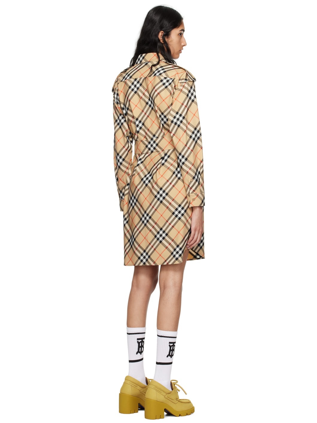 Beige Check Shirt Midi Dress - 3