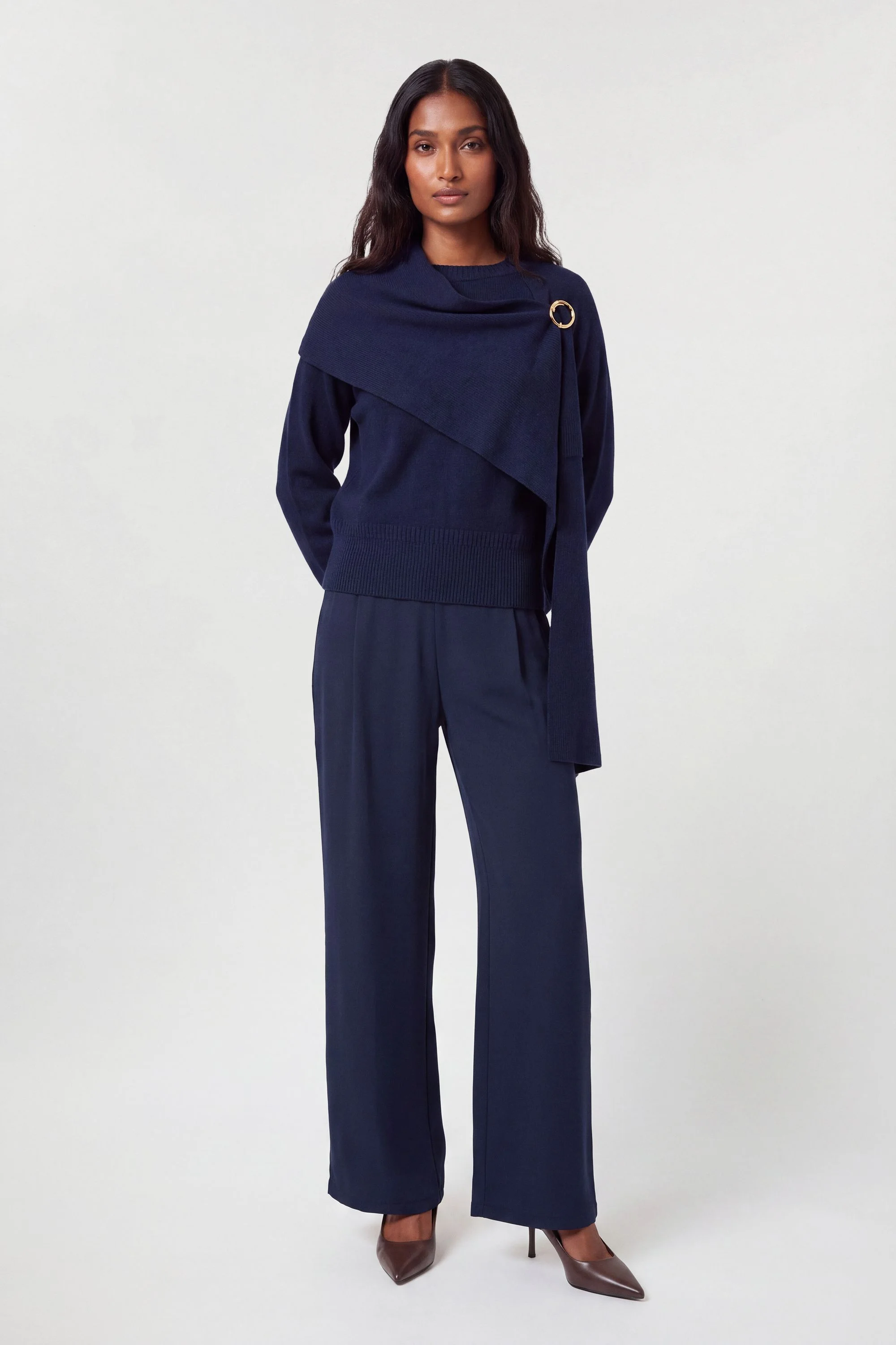 Knitted Caped Top With Broach Detail - 1