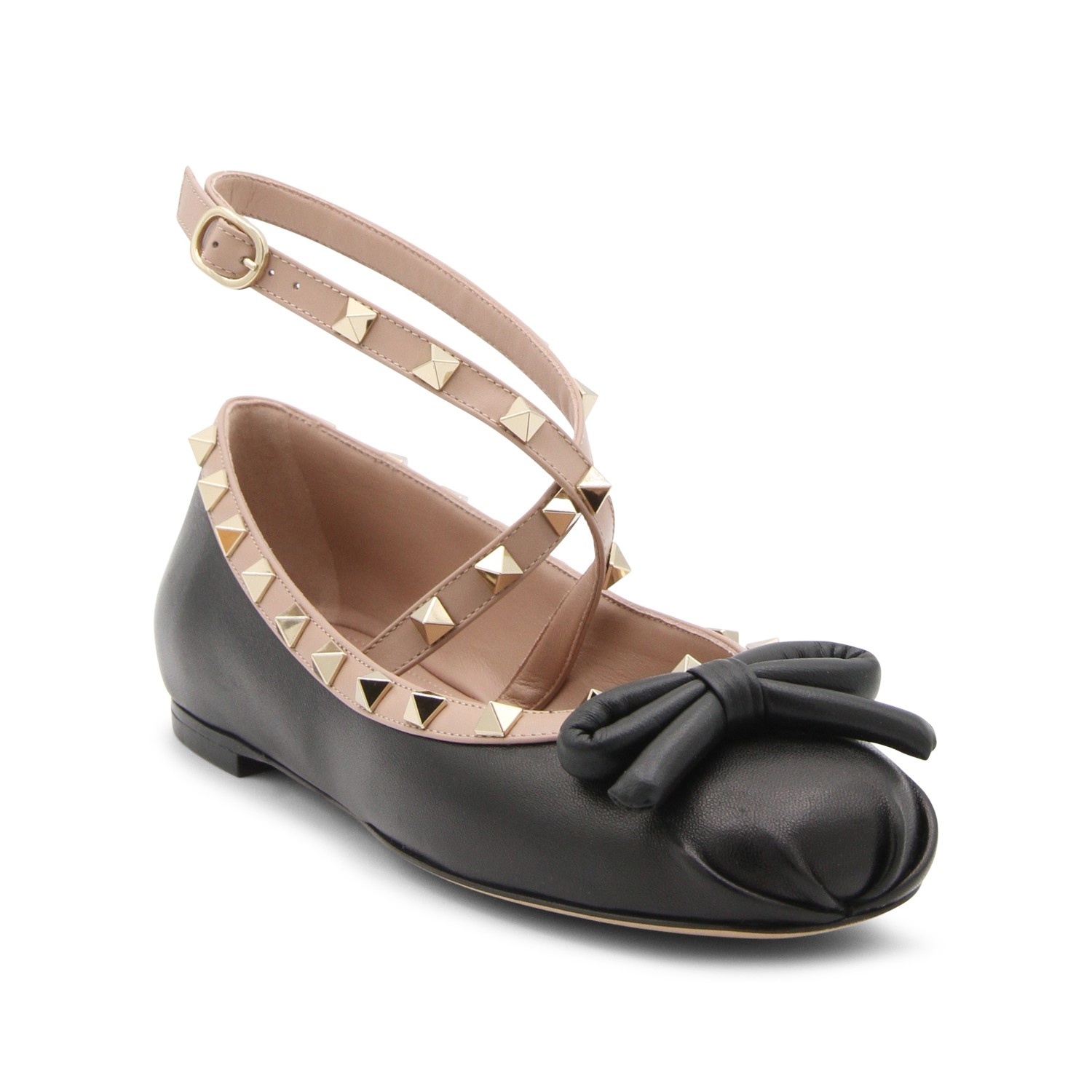 BLACK AND POUDRE PINK LEATHER BALLERINA SHOES - 2