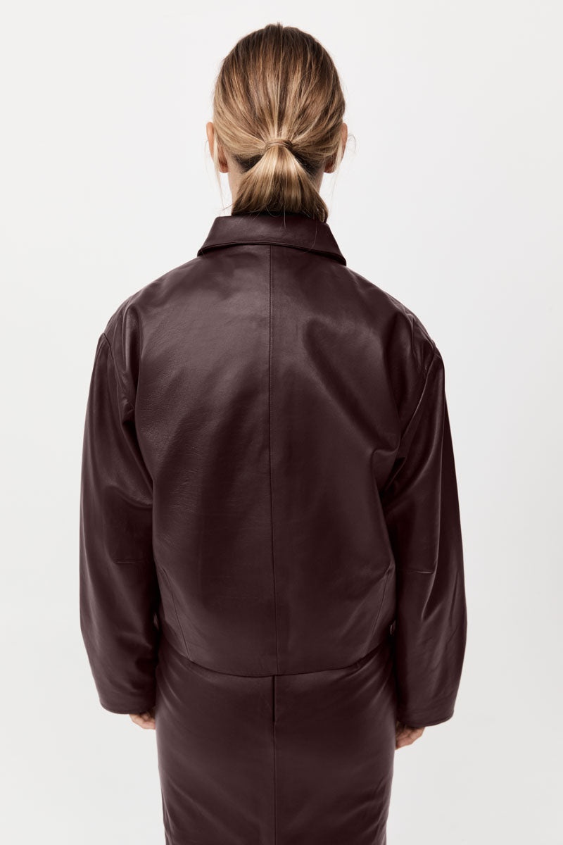 Cocoon Leather Jacket - Bordeaux - 7