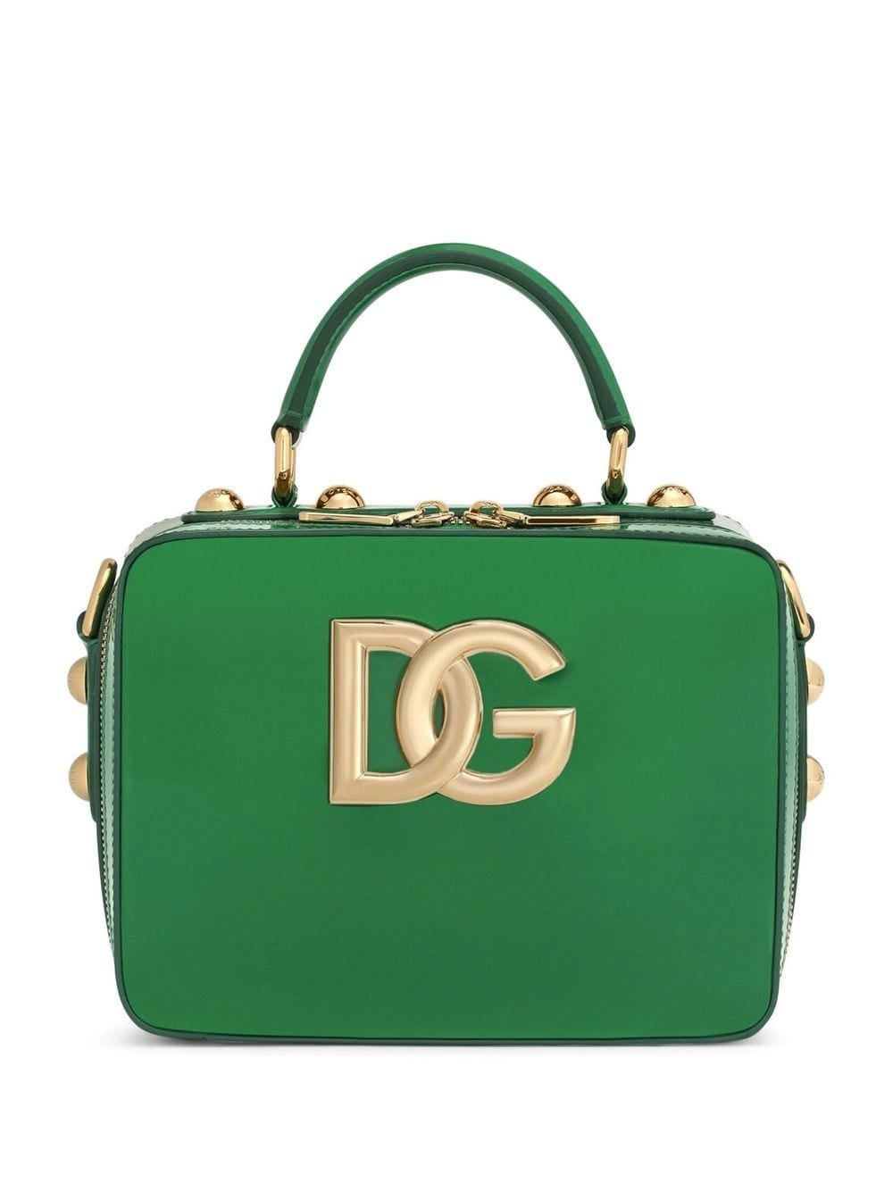 logo-plaque studded top-handle bag - 1