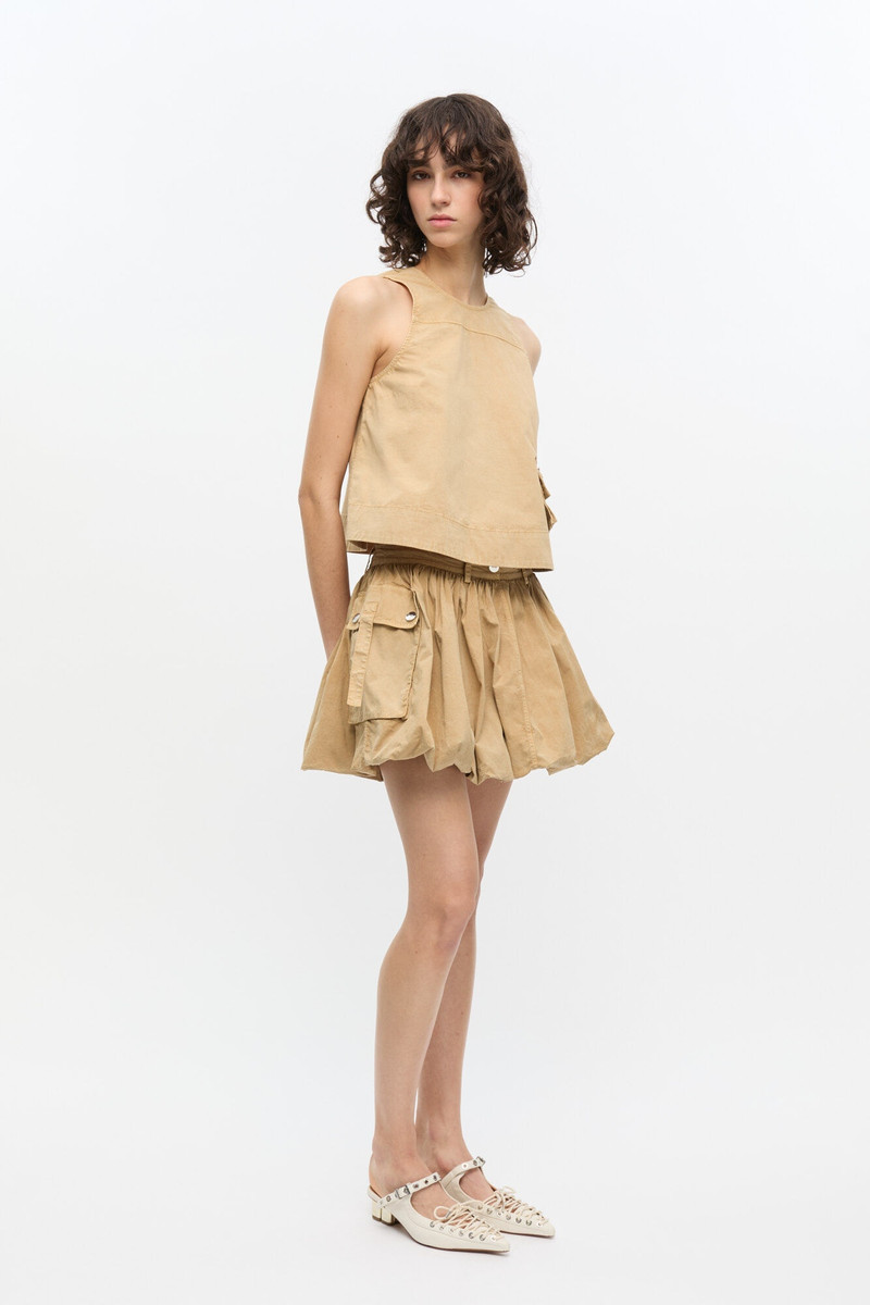 GANNI BEIGE WASHED COTTON MINI BUBBLE SKIRT outlook