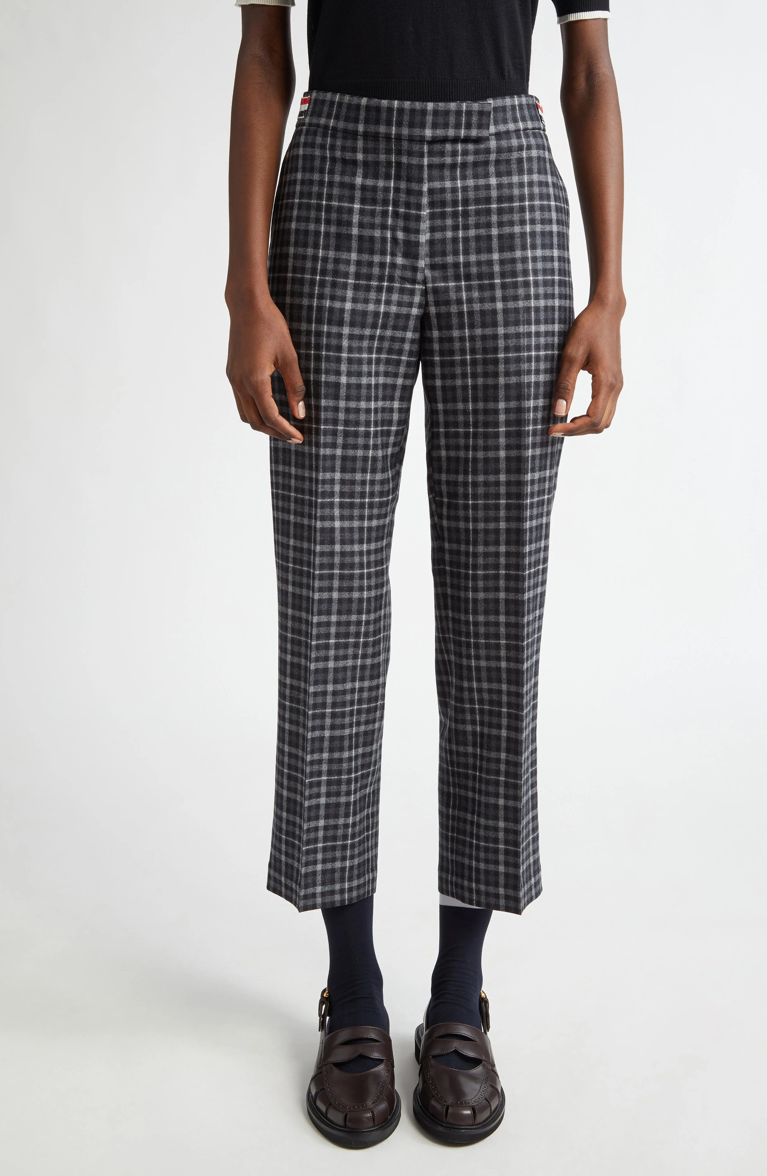 Thom Browne Gingham Side Tab Wool Trousers in Charcoal at Nordstrom - 1