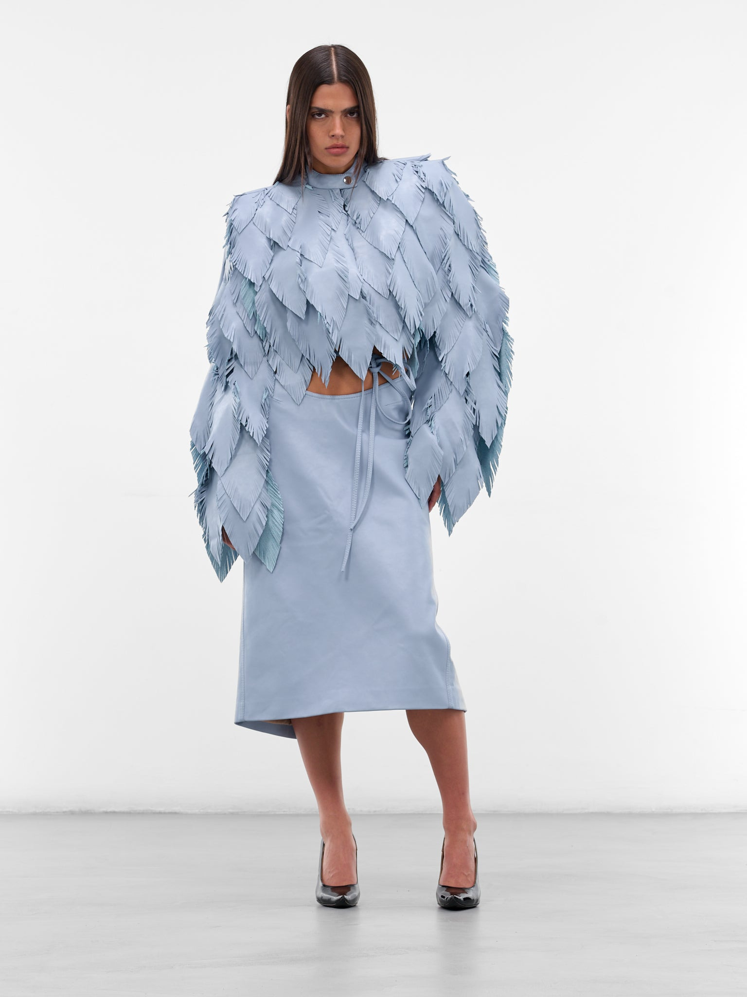 Blue Vegan Leather Midi Skirt - 6