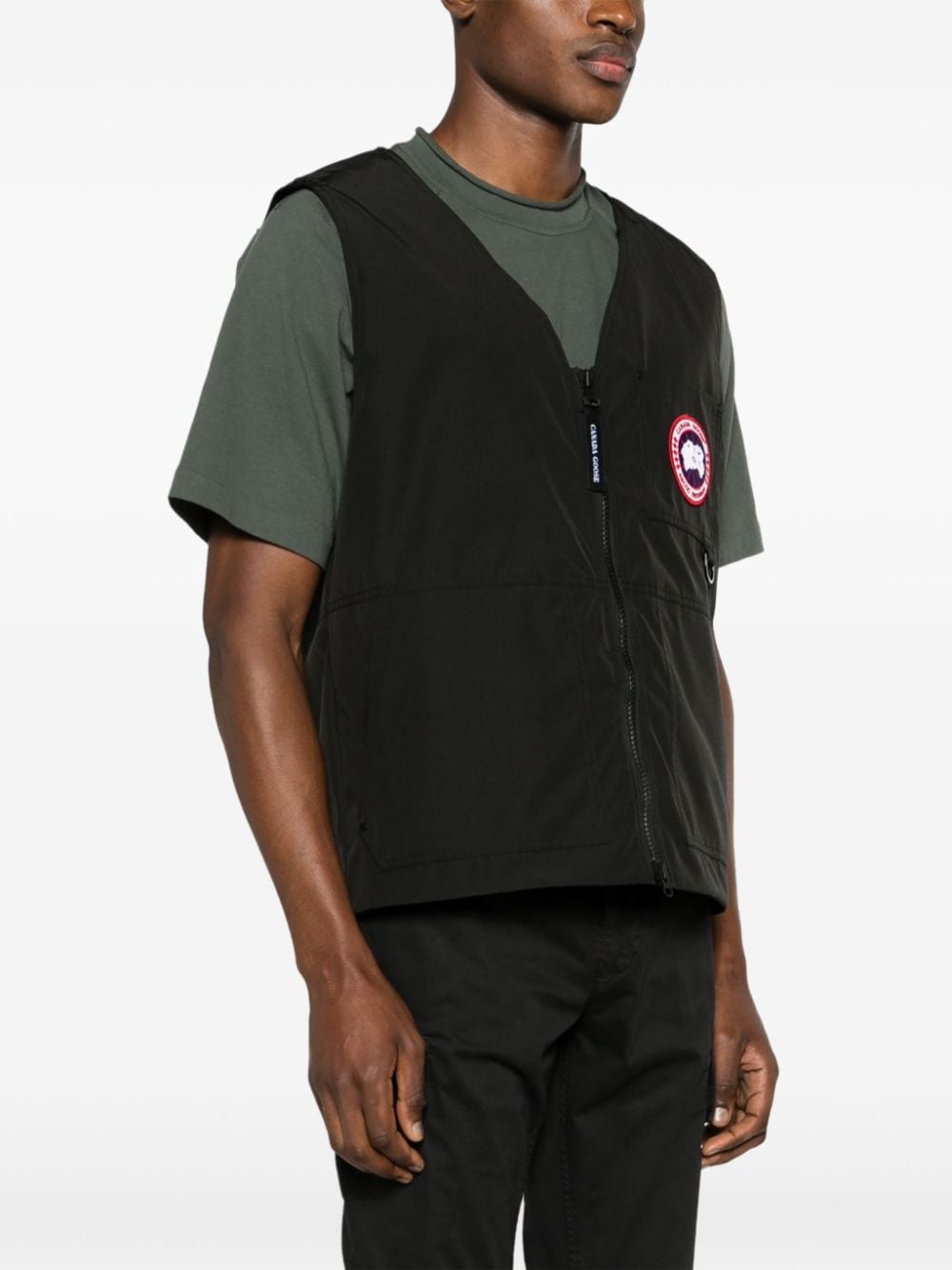 logo-patch zip-up vest - 3