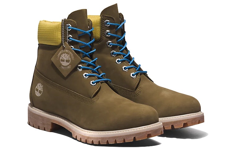 Timberland Premium 6 Inch Boots 'Olive Green Nubuck with Yellow Collar' A5NZM327 - 4
