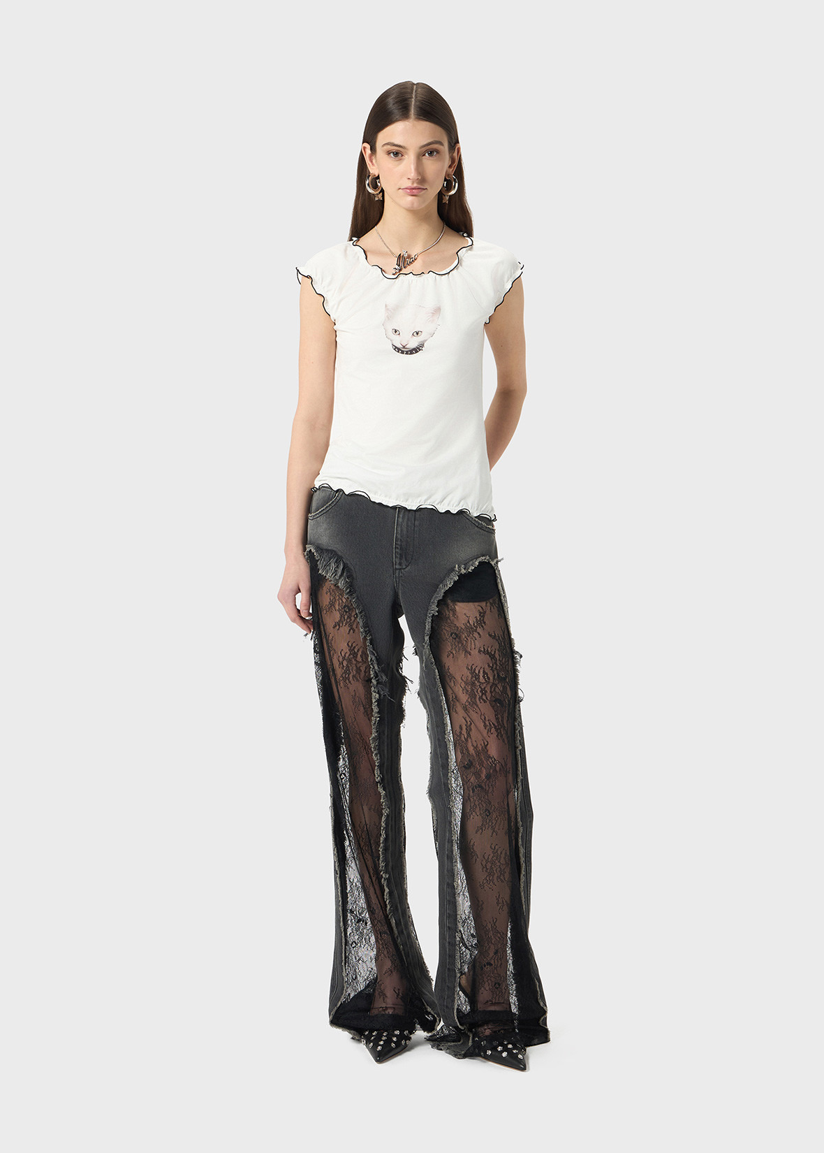 BOYFRIEND JEANS WITH LACE INSERTS - 2