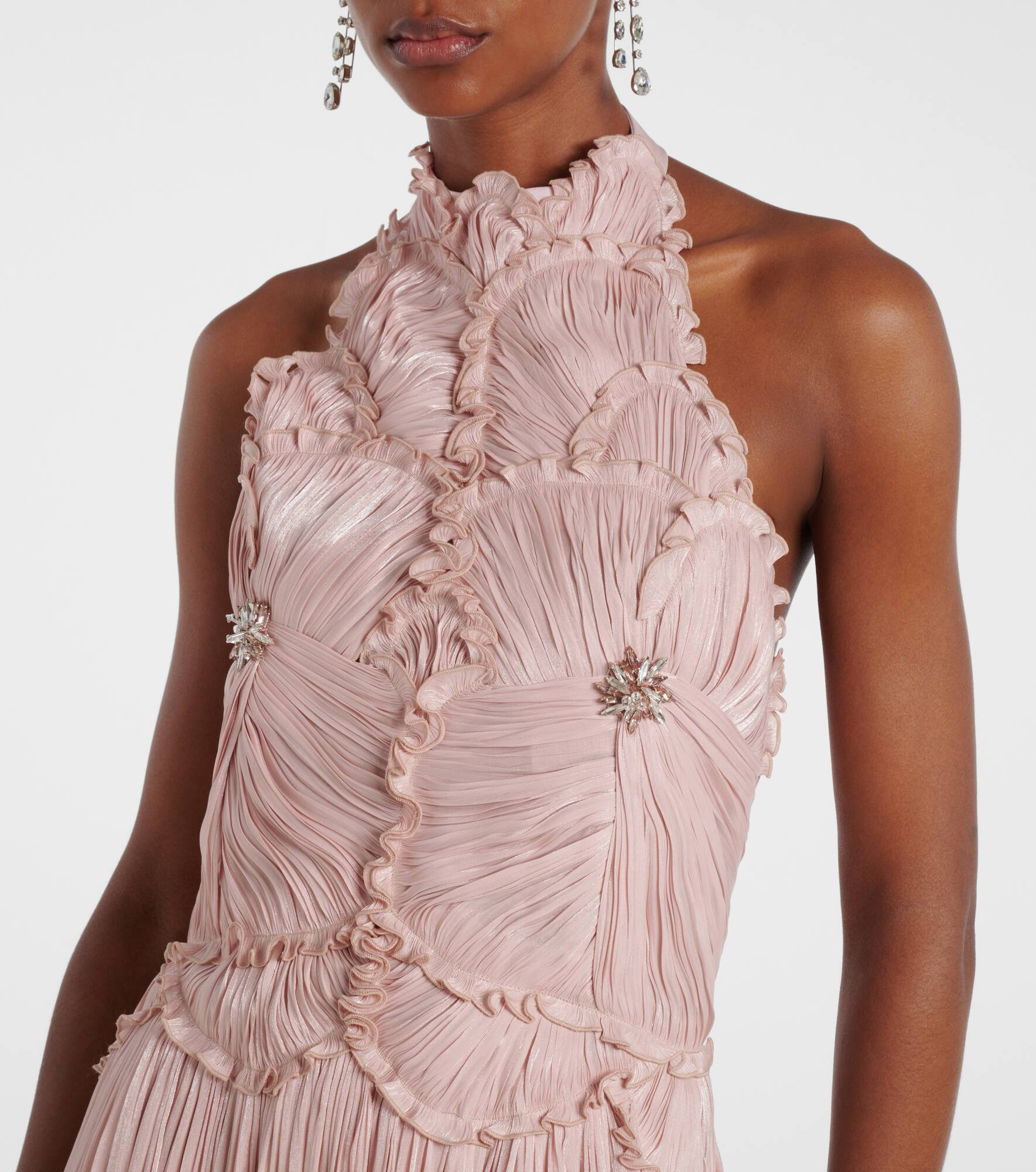 Ruched halterneck georgette gown - 4