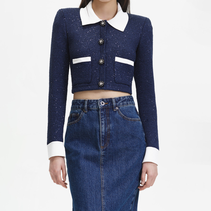 Navy Contrast Collar Cardigan 4