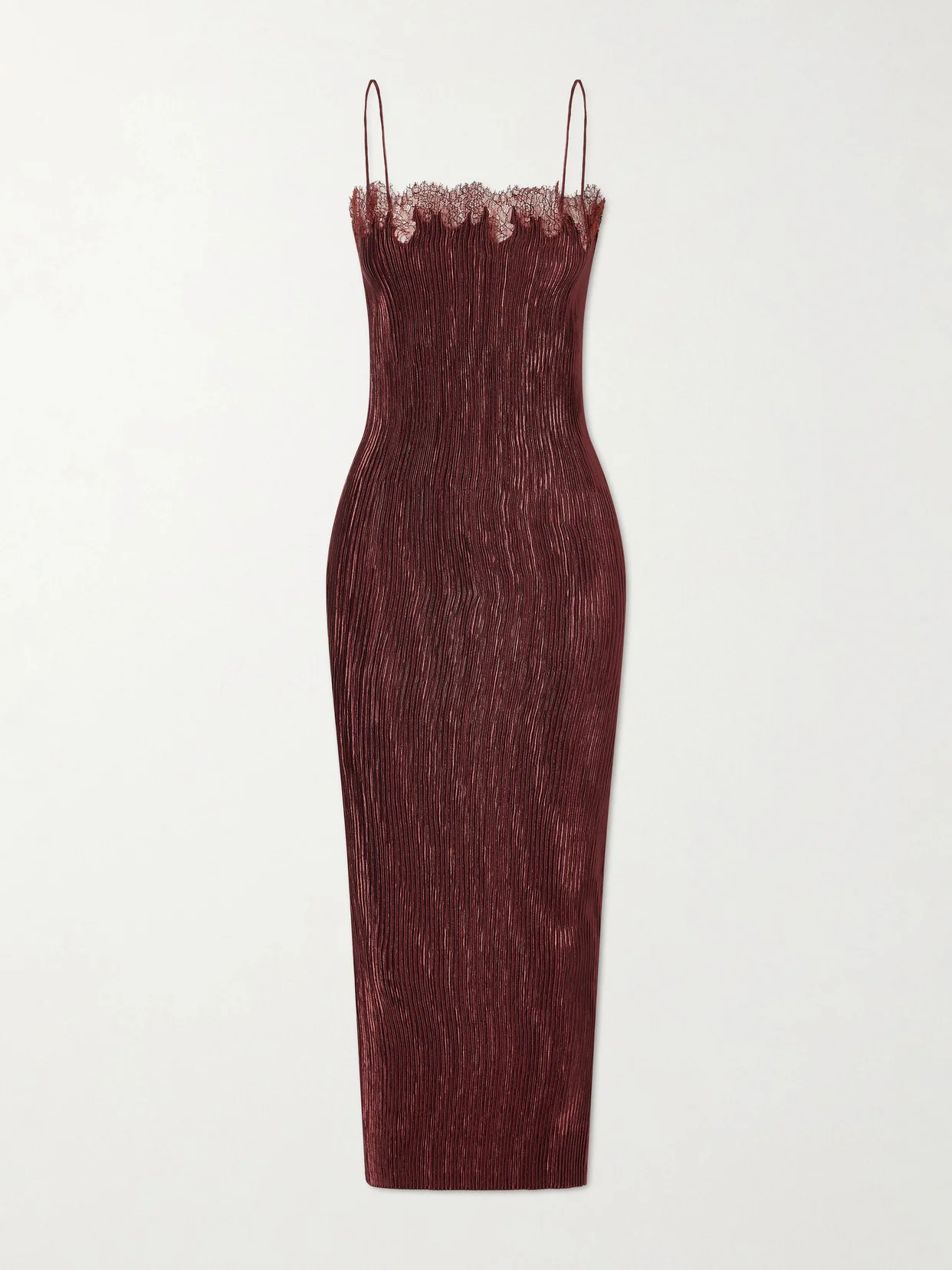Lumie Lace-trimmed Pleated Satin Midi Dress - 1