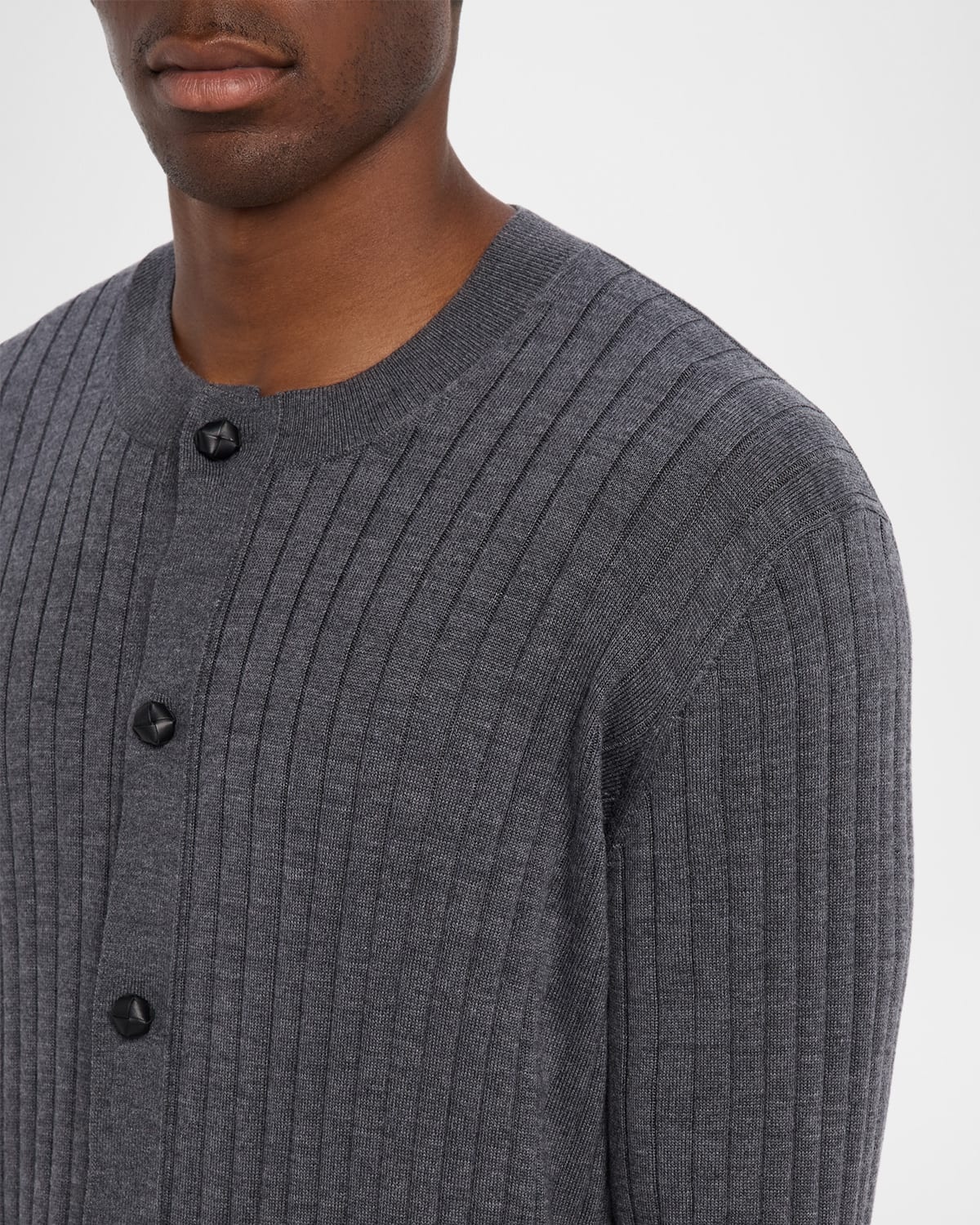 Men's Ribbed Wool Cardigan with Leather Buttons - 5