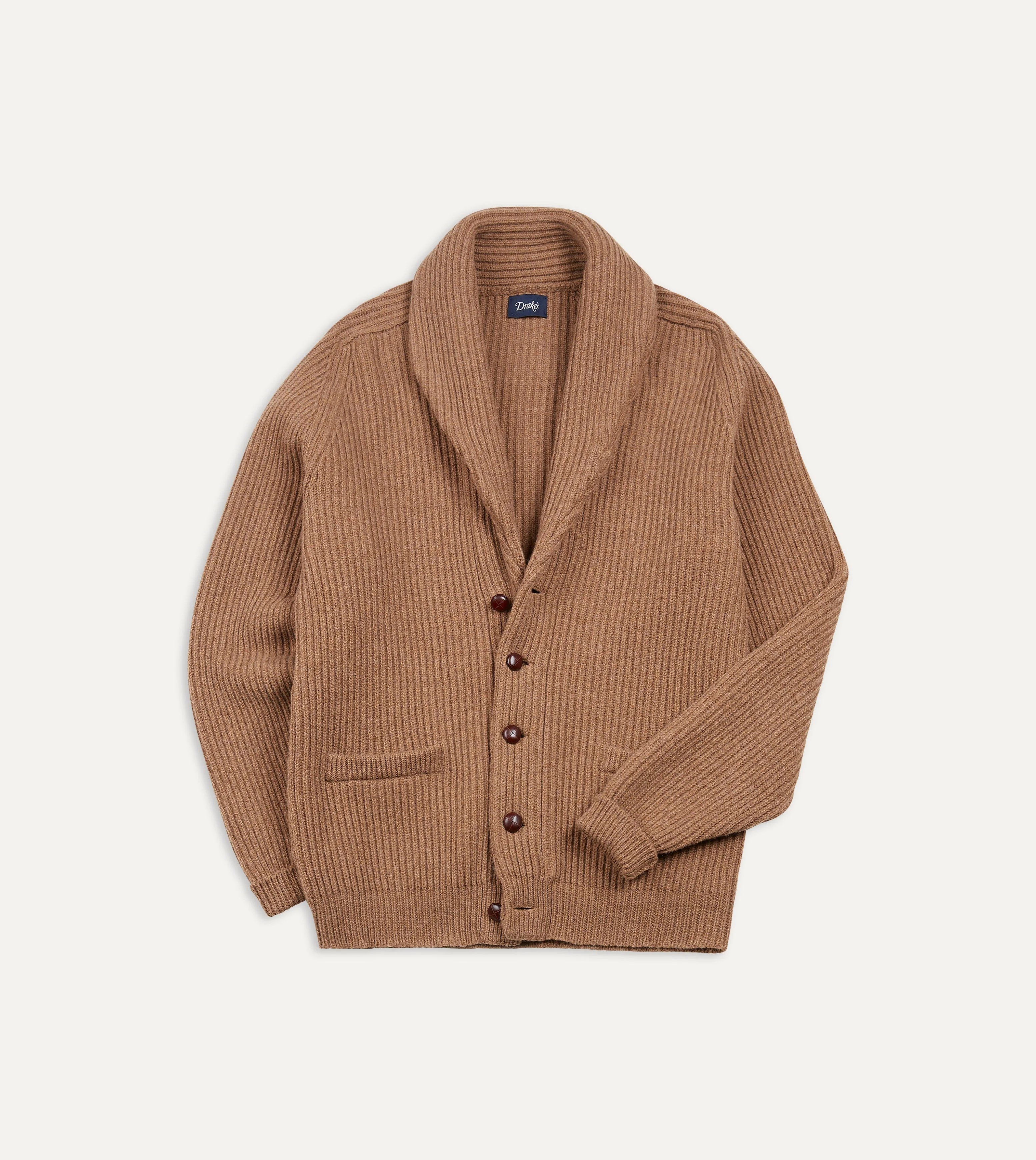Camel Lambswool Shawl Collar Cardigan - 1