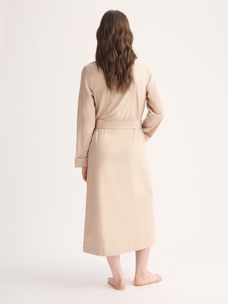 Derek Rose Women's Robe Kelburn Brushed Cotton Blush Houndstooth outlook
