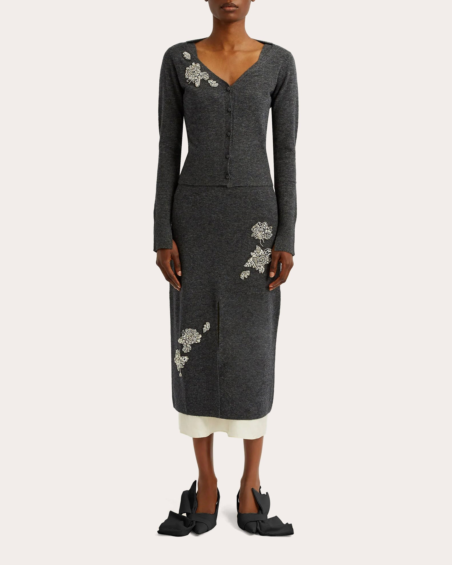 Crystal-Embellished Wool-Blend Midi Skirt - 2