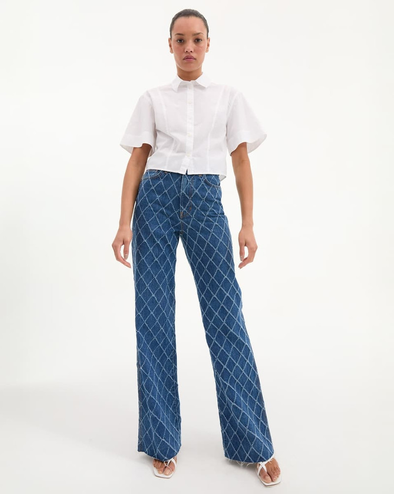 VERONICA BEARD TAYLOR DIAMOND PRINTED WIDE LEG JEAN outlook