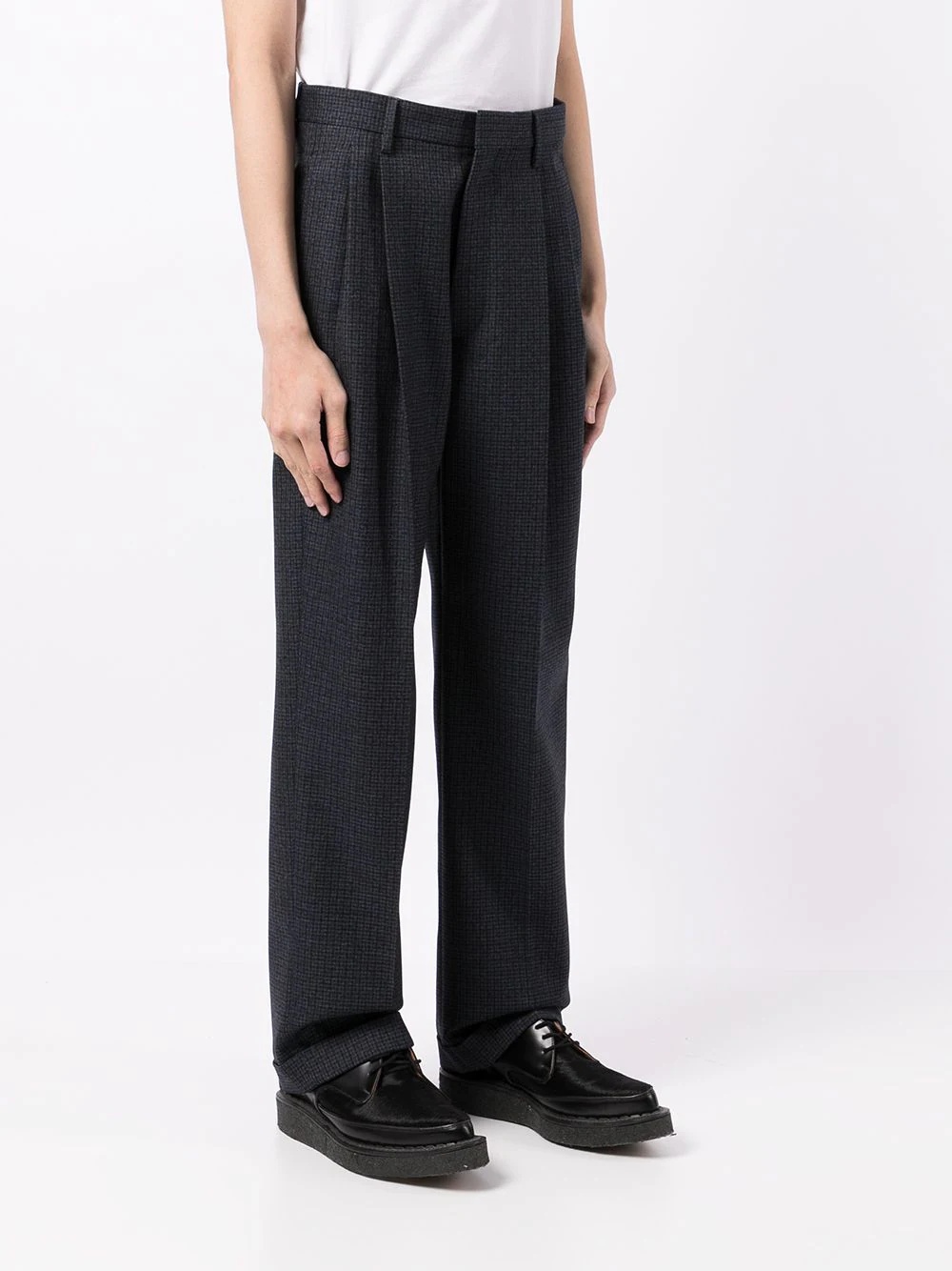 checked pleat-detail trousers - 3