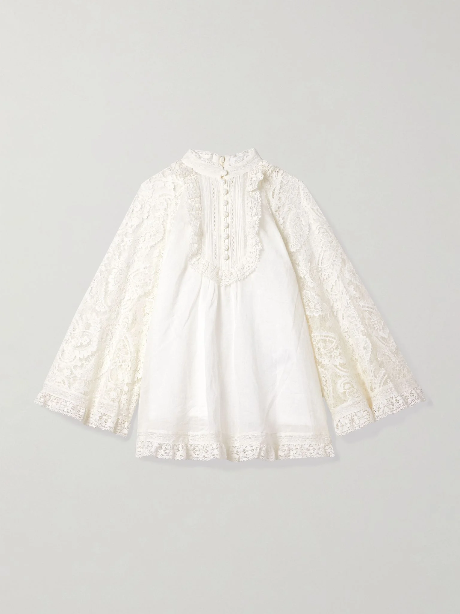 Ascension lace and crochet-trimmed pintucked ramie blouse Cream - 1