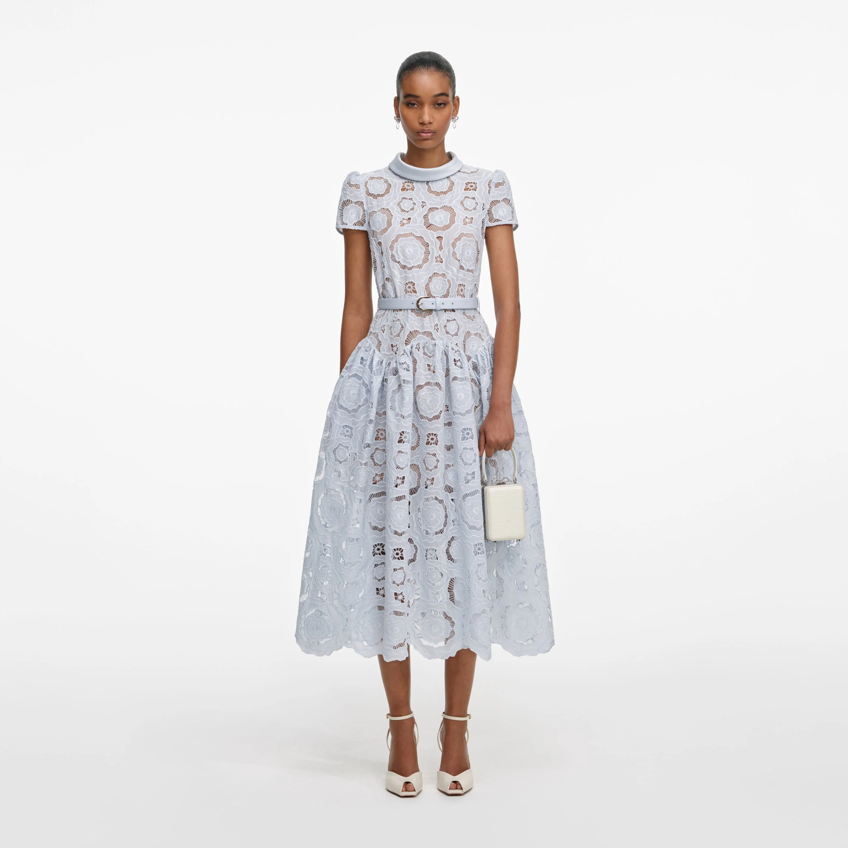 Blue Floral Lace Midi Dress - 1