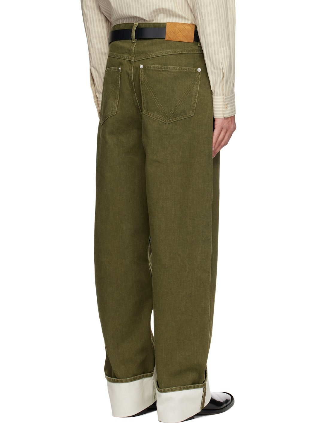 Khaki Colored Turned Up Jeans - 3