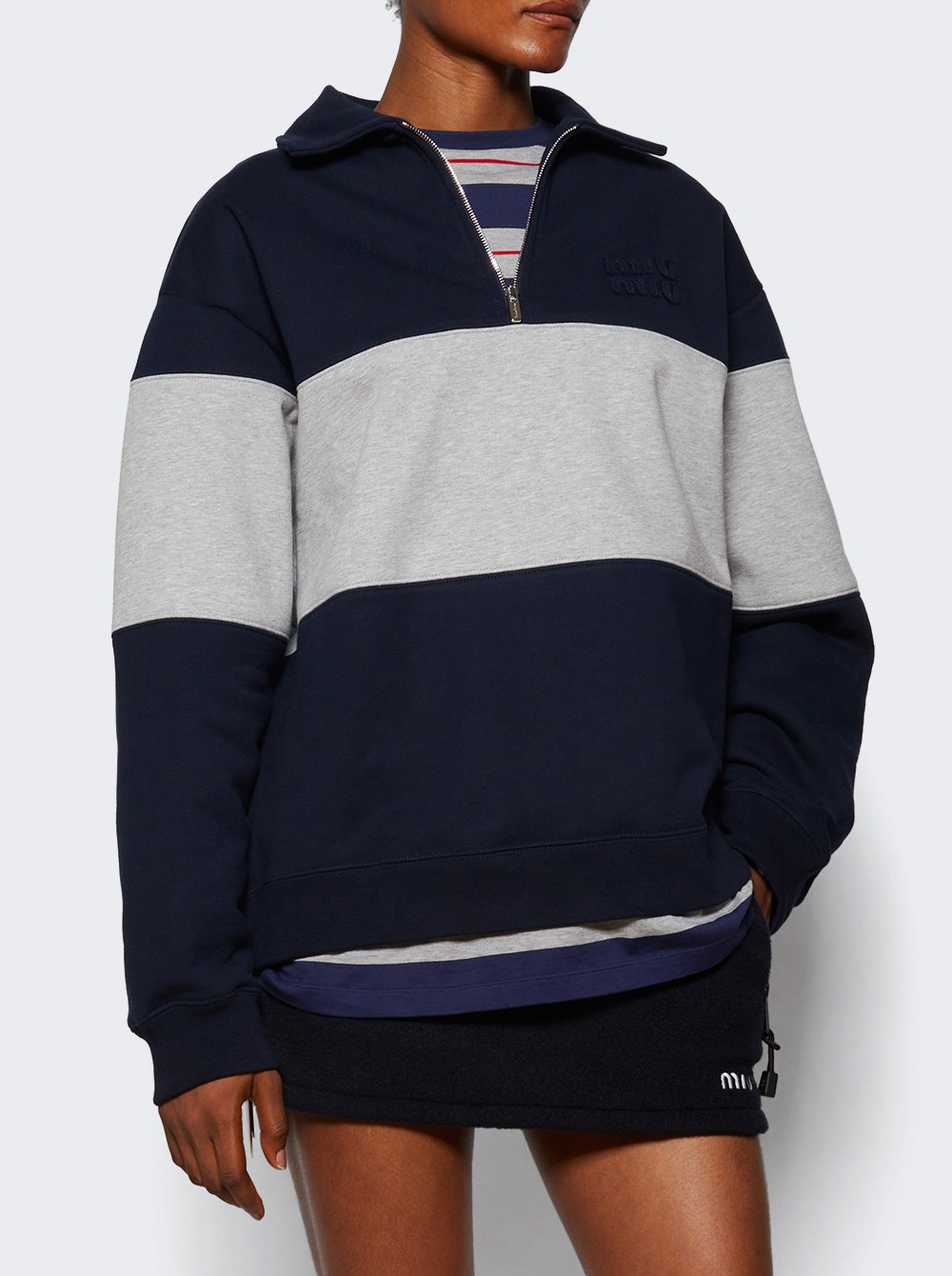 Half Zip Sweatshirt Blu And Grigio - 2