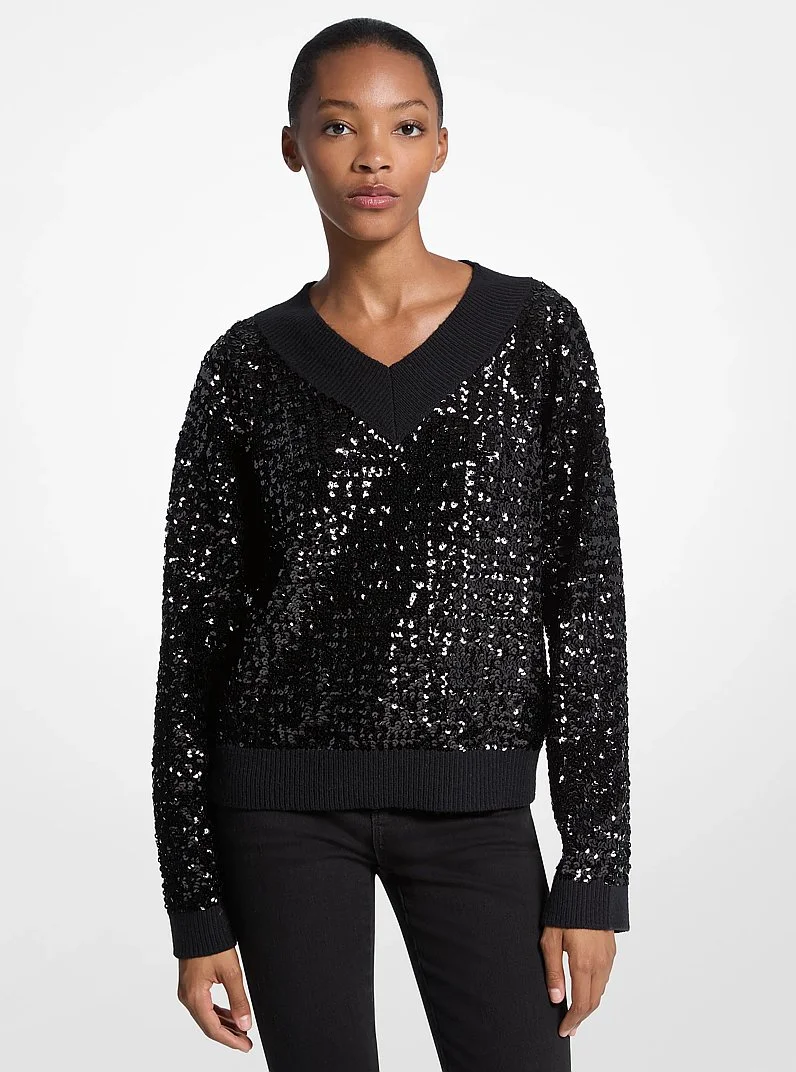 Sequined Cotton Blend Sweater - 1