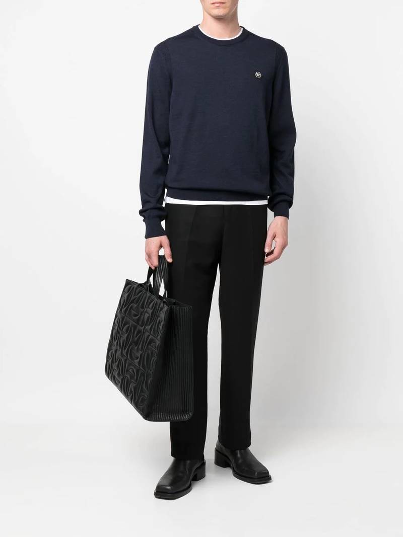 PHILIPP PLEIN logo patch merino wool jumper outlook