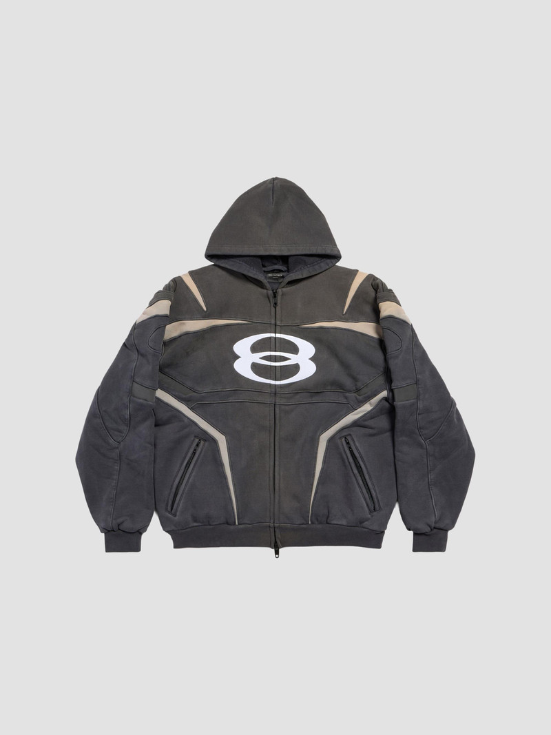 Men's Unity Sports Icon Biker Oversized Zip-Up Hoodie - Black White 1