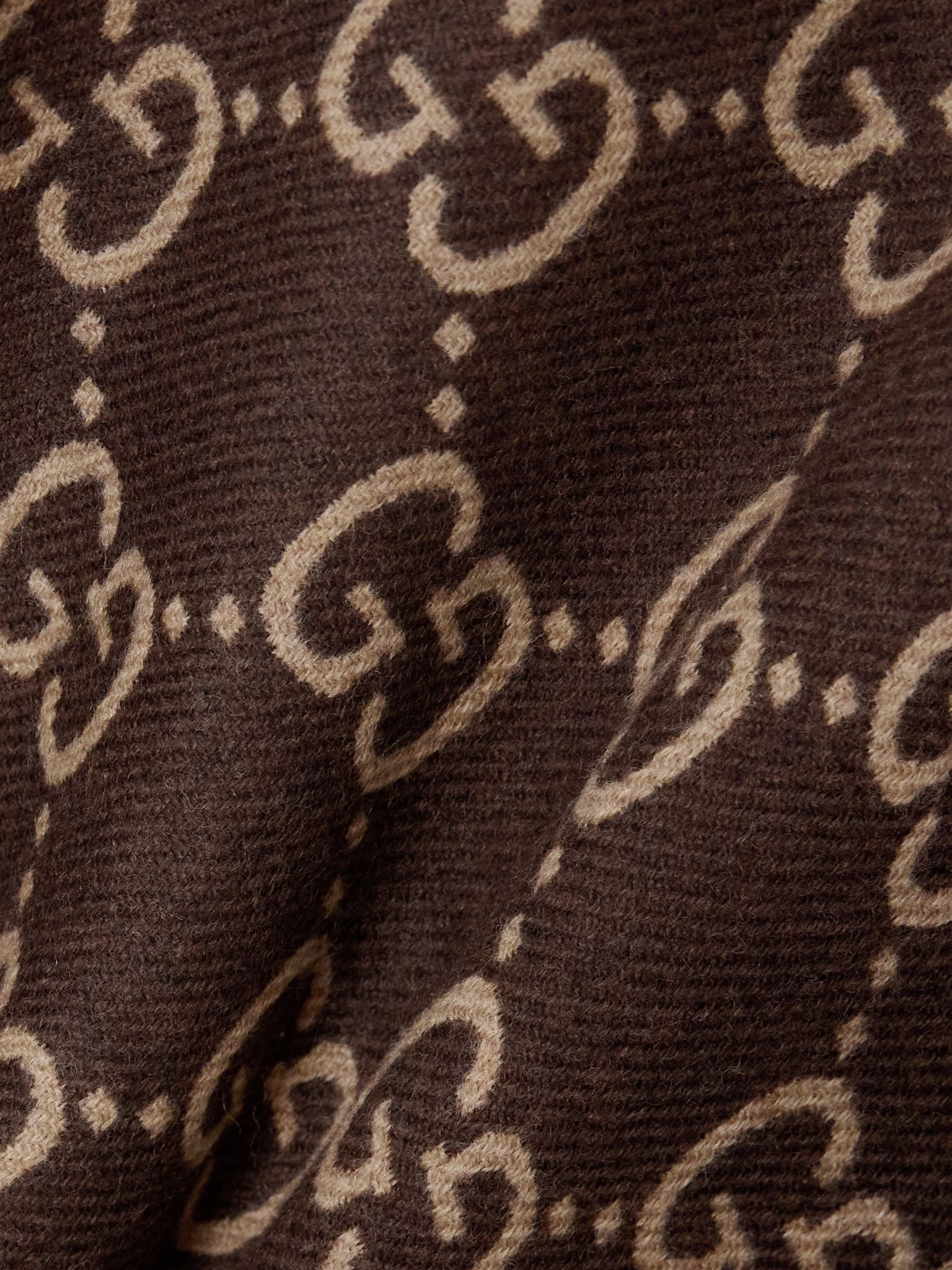 Fringed wool-jacquard wrap Brown - 4