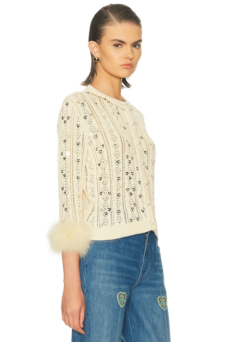 Embroidered Feather Cuff Cardigan - 2