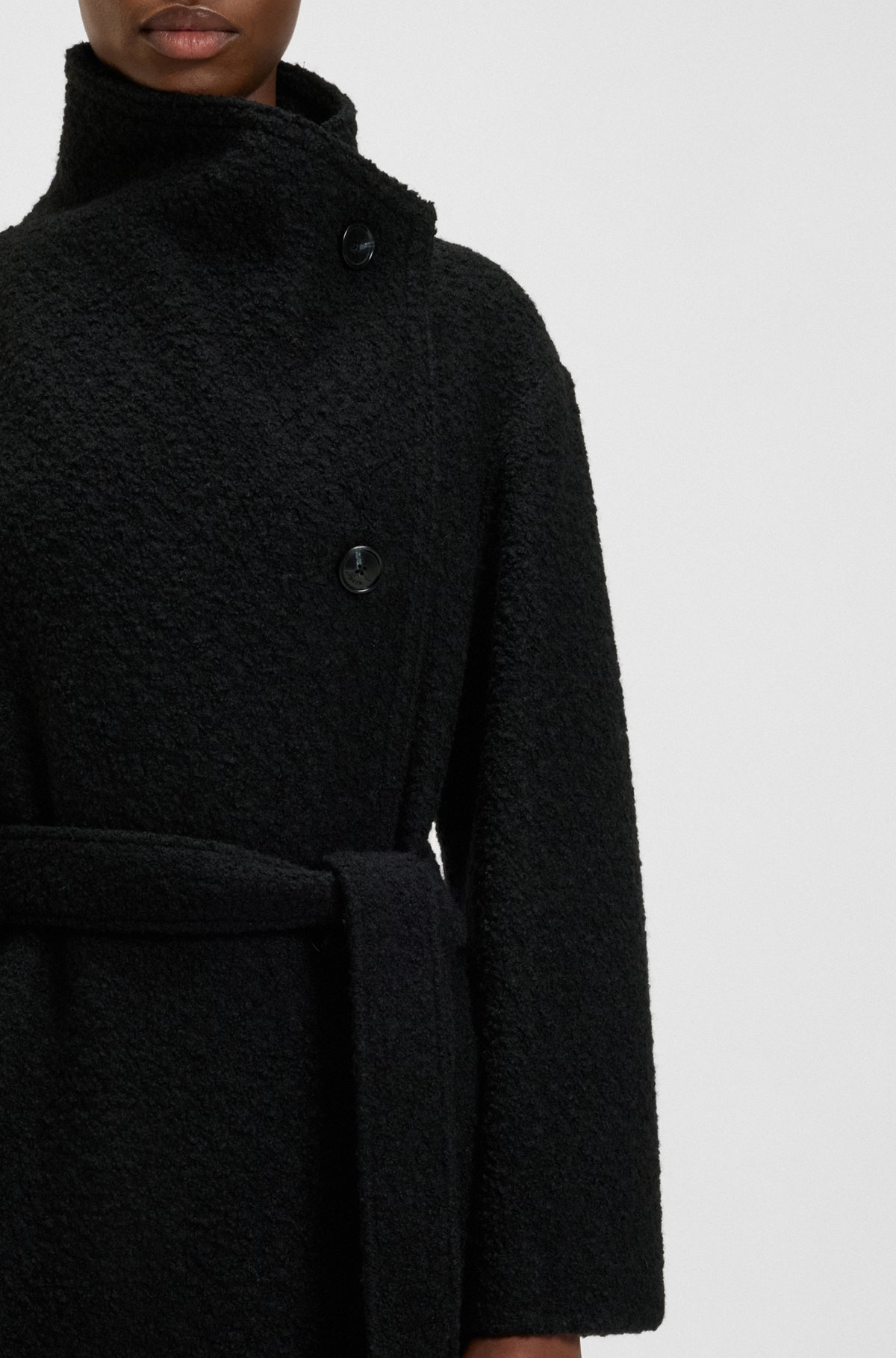 BOUCLÉ COAT WITH BELT AND STAND COLLAR - 6