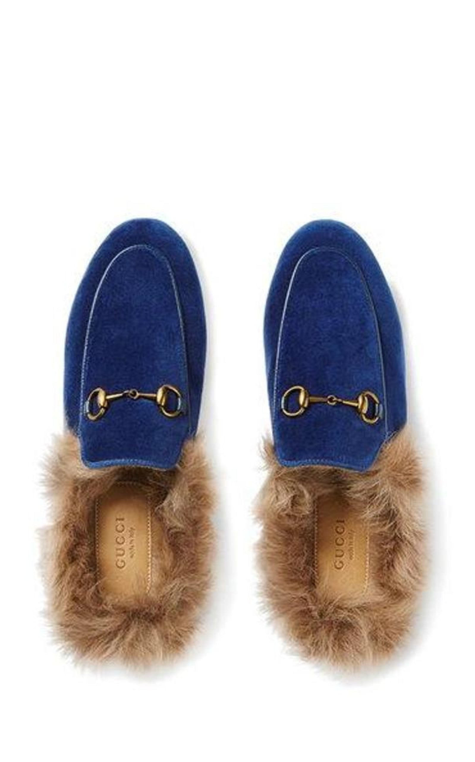 Blue Velvet & Fur Princetown Slippers - 4