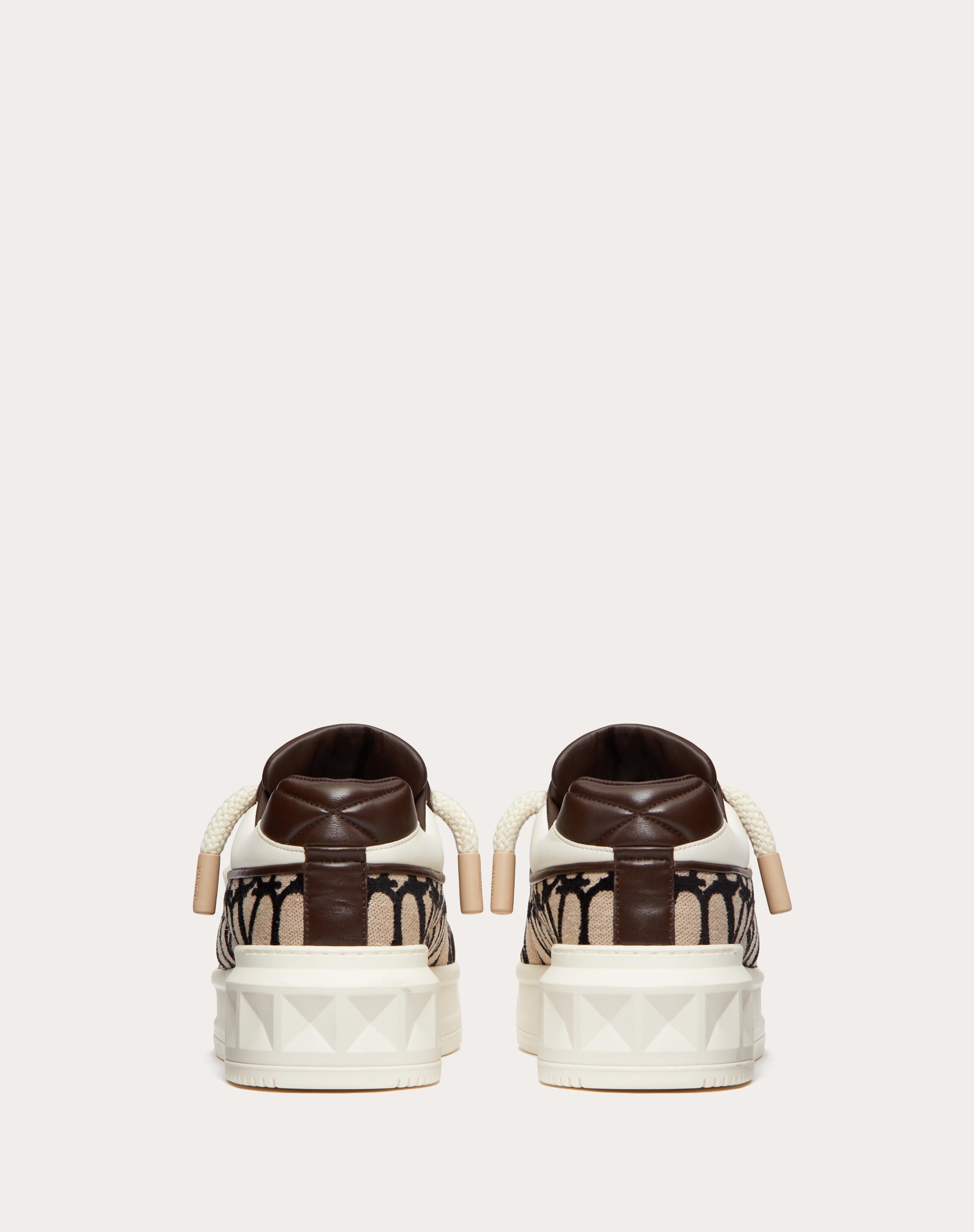 ONE STUD XL LOW-TOP SNEAKER IN NAPPA LEATHER AND TOILE ICONOGRAPHE FABRIC - 3
